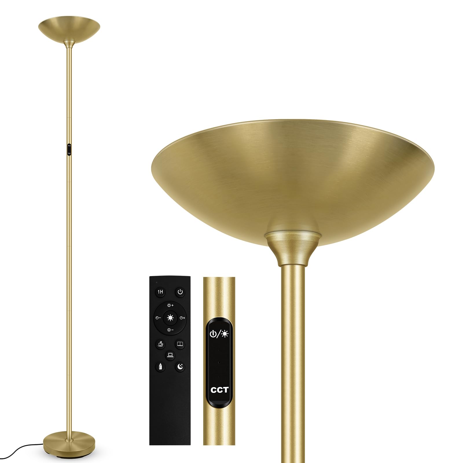 Boostarea Dimmable Floor Lamp 30W 3000Lm Super Bright Led Torchiere Standing Lamp With Remote & Touch Control 71 In Tall Pole Sky Modern Floor Lamps For Living Room Bedroom Office 2700K-6500K Gold