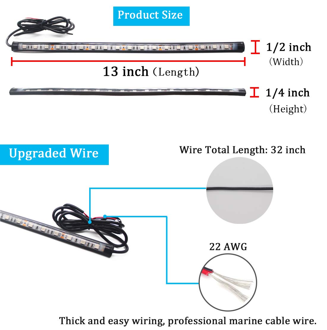 Boaton Marine Boat Led Navigation Lights, Night Fishing Lights, No Drilling Install Deck Lights Courtesy Lights Interior Lights For Pontoon Boat Bass Boat Jon Boat Jet Ski Kayak