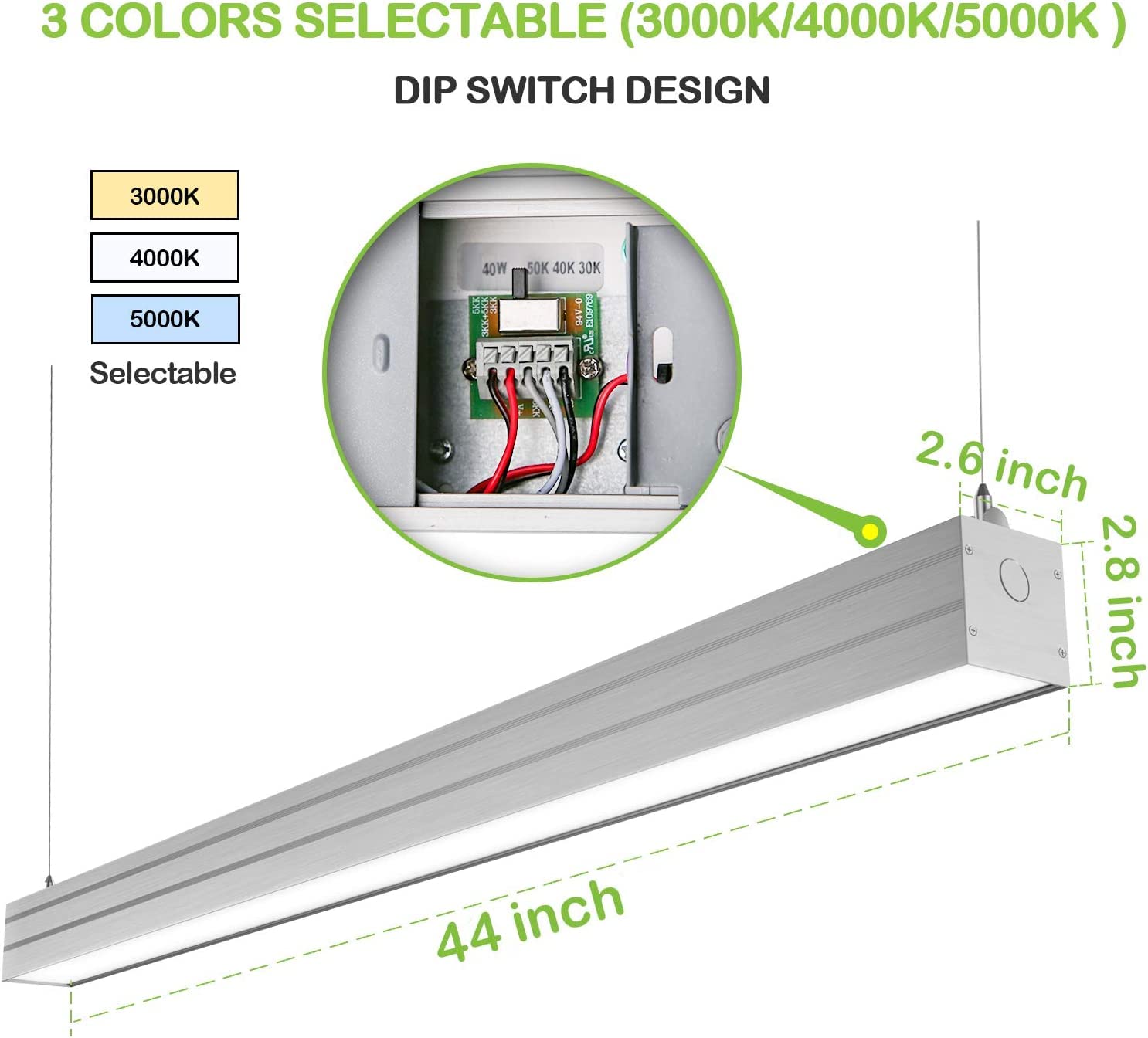 Hykolity Linkable Led Linear Light, 4Ft Dimmable, 40W 4800Lm 3 Cct Selectable, Seamless Connection, Led Suspended Lighting Fixtu