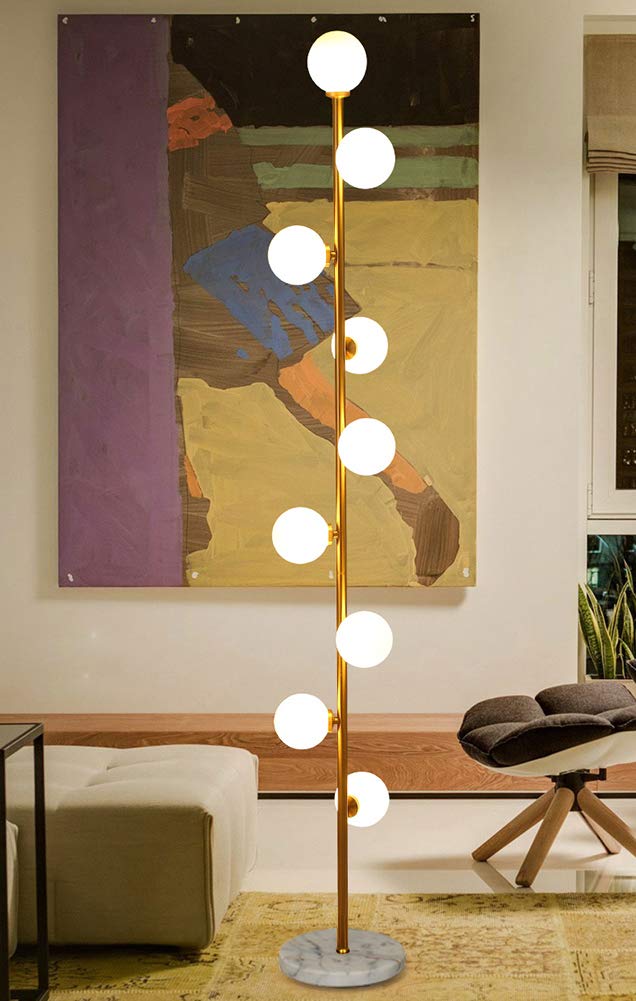 Hsyile Gold Glass Floor Lamp - 9-Light Cozy Elegant Modern Design for Living Room, Bedroom, Office