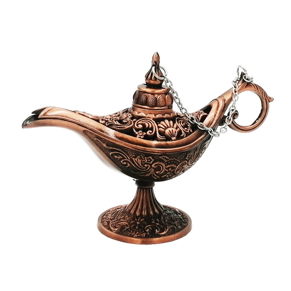 Honoro Vintage Legend Aladdin Magic Genie Lamp - Metal Carved Wishing Light for Home Wedding Party Tabletop Decoration Delicate Gift,Small Red Copper