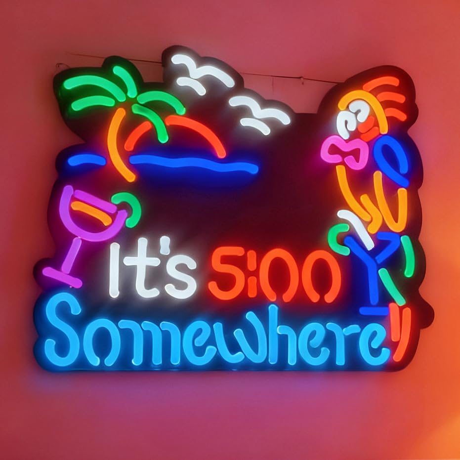 Jigsaw Puzzle ItS 5:00 Five Oclock Somewhere Neon Light Sign  Man Cave Men Led Light  Home Wall Signs Gifts  Decorations  Palm Tree  Beach  Sun  Tiki Bar  Garage  Accessories  Cart  Party  Bedroom  Led Sign  Lights