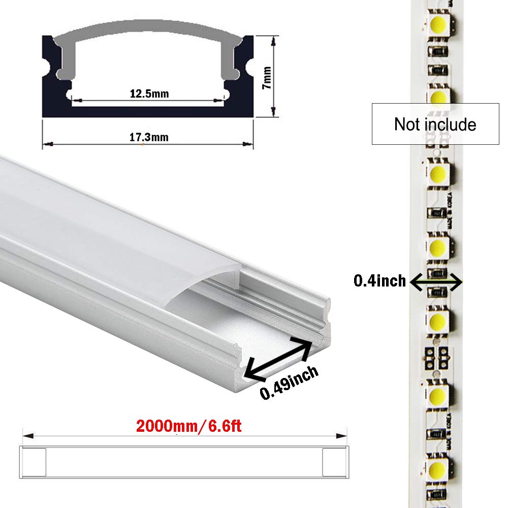StarlandLed 6.6ft LED Strip Channel 20-Pack, Aluminum Profile with Milky Cover, End Caps & Mounting Clips, Silver