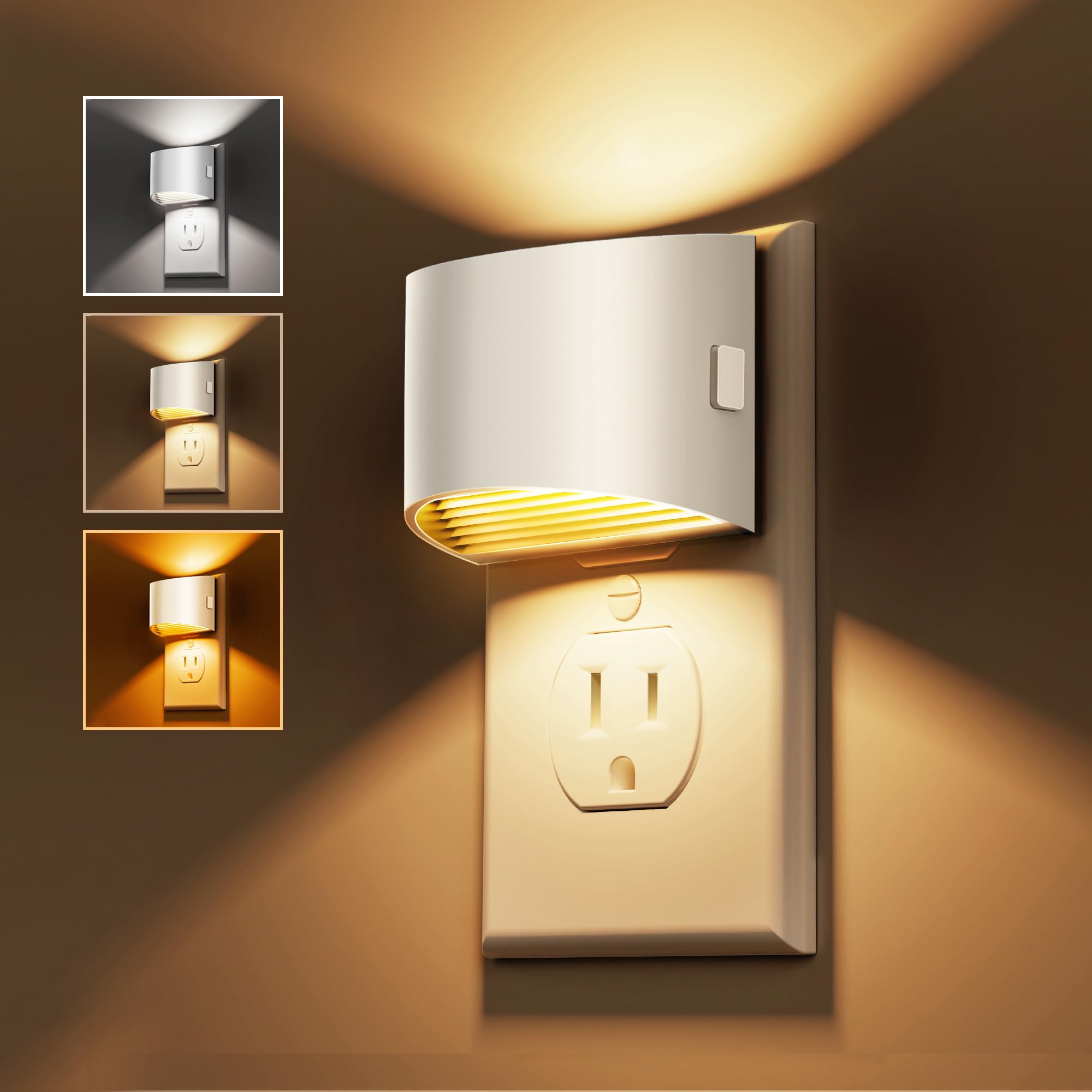 L LOHAS LED Night Lights, Adjustable 3CCT (1600K/3000K/5000K), 1W, Dusk to Dawn Sensor, 2 Pack, White Housing