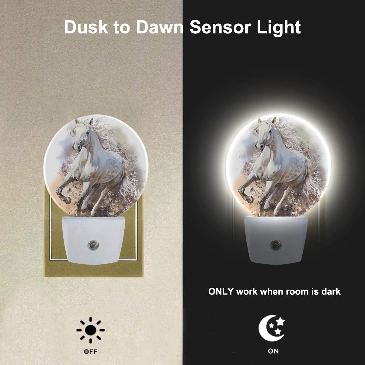 EKOBLA Running Horse LED Night Light Horse Dramatic Sunset Sky Dusk to Dawn Night Lamp Auto Sensor for Home Indoor Bathroom Hall