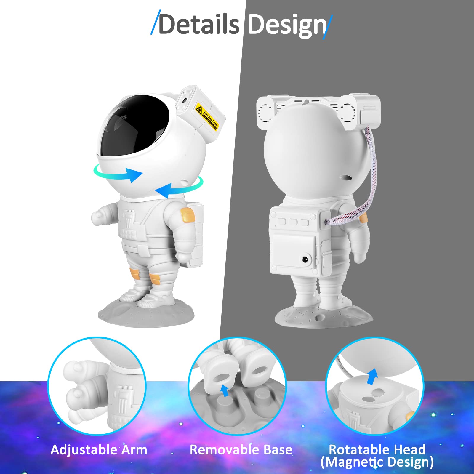 Juiara Astronaut Star Projector Night Light - Space Galaxy Lamp With Timer & Remote, White
