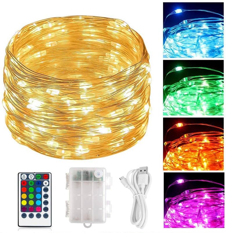 Hoofun USB & Battery Powered Fairy Lights, 39Ft, 120 LED, Multicolor, Remote Timer, Indoor/Outdoor Decor