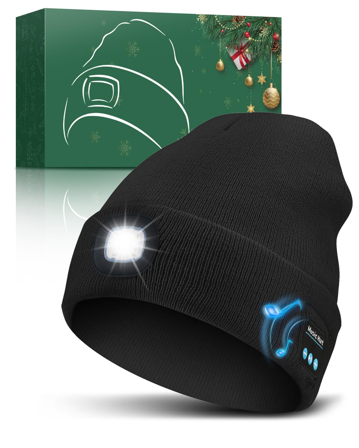 Moxtoyu Bluetooth Beanie With Light  Usb Rechargeable Led Headlamp Winter Hat  Christmas Stocking Stuffers Gifts For Men Women  Hatlight For Running Hiking Hunting Skiing Black