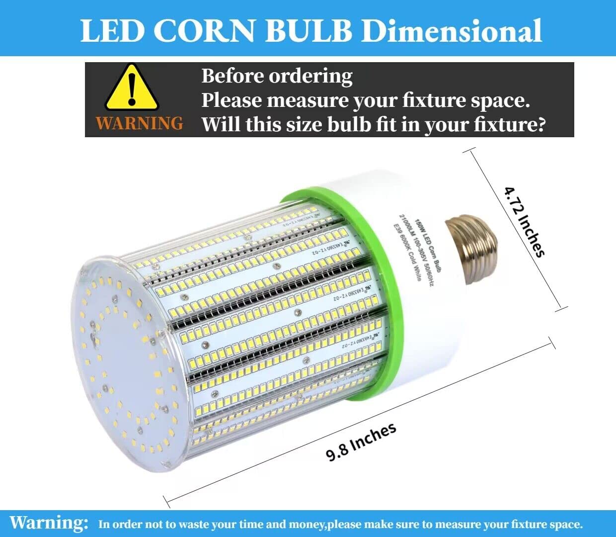 Tjbb 2 Pack 150W E39 Large Mogul Base Led Bulb, Led Corn Cob Light Bulb 21,000 Lumens 6000K Cold White, 800W Mh/Hps Replace For