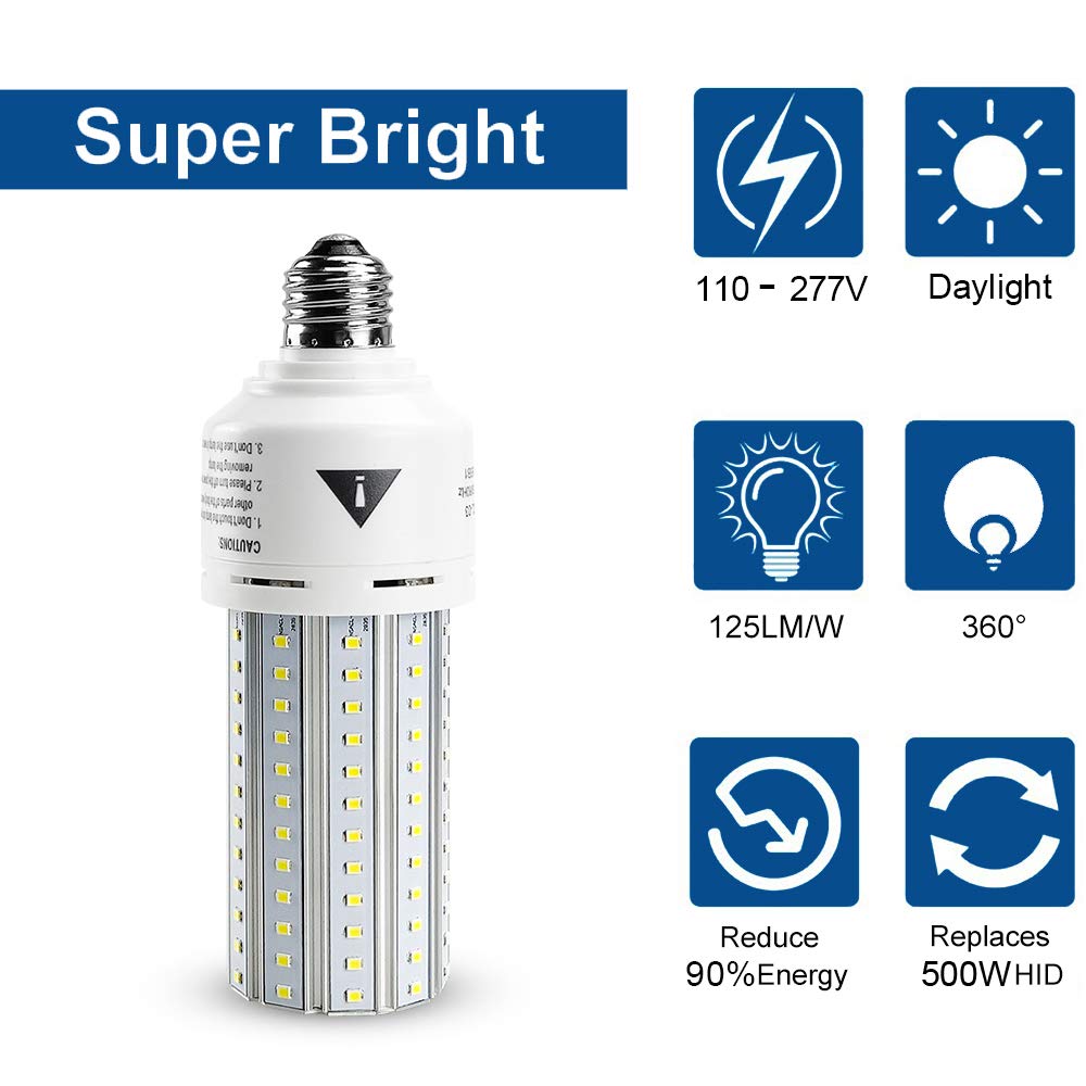 ZP Mafuken 500W Equivalent LED Corn Light Bulb, 7500 Lumen, 60W, 5000K Cool Daylight White, E26/E27, Aluminum,