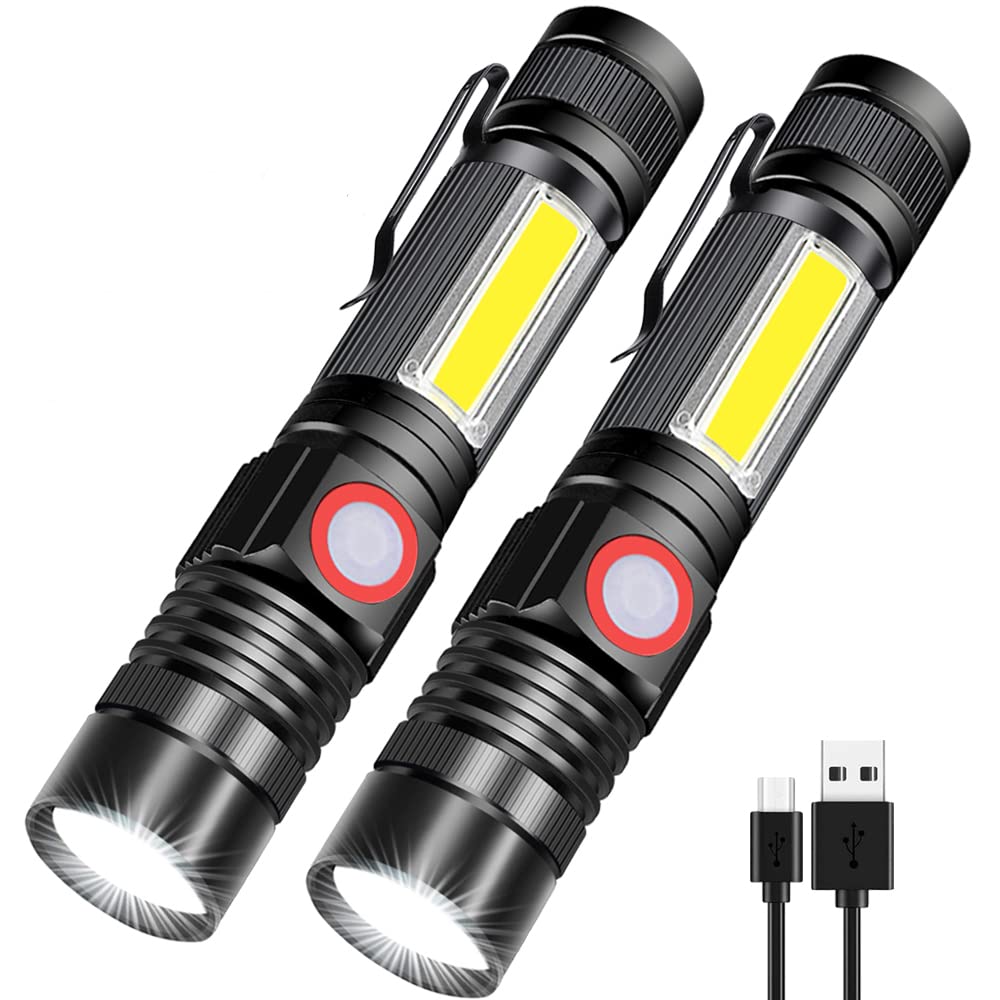 Spriak Rechargeable LED Flashlight, Super Bright, USB Rechargeable, Waterproof, 4.7 In, Black, Model SDT-USB006-P2
