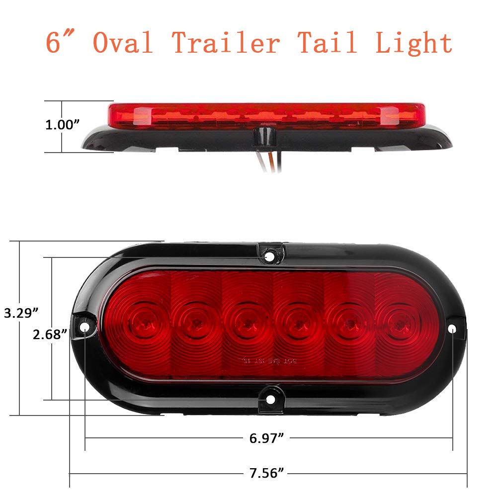 Npauto 2Pcs 6&quot; Oval Trailer Tail Lights Red 6 Led Stop Turn Brake Light Trailer Marker Lights Flush Mount For Rv Truck Boat Trailer Waterproof