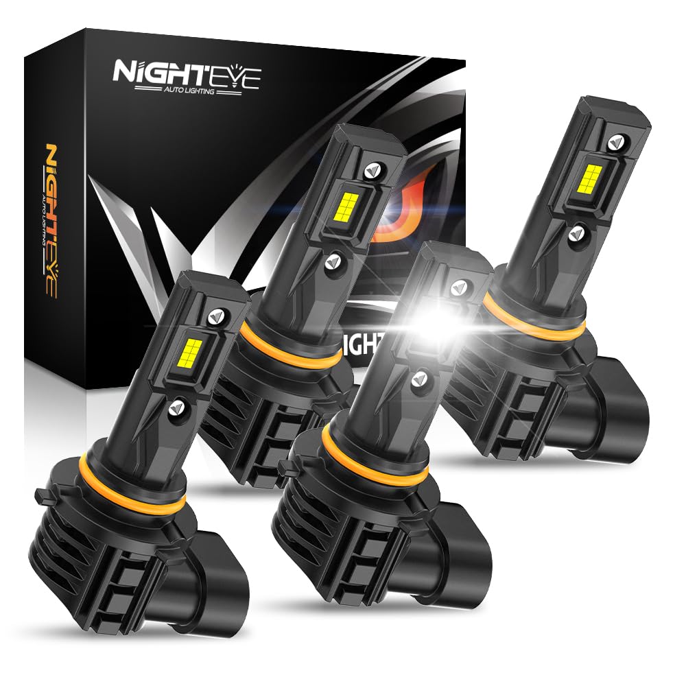 Nighteye ???????????????? Fog Light Bulbs - 700% Super Bright 48000Lm 6500K Bright White 60 000+ Hrs Lifespan Plug And Play 1:1 Size Smart Lighting Pack Of 4