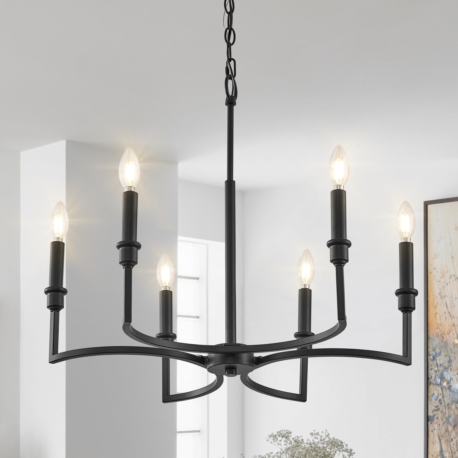 CaraLuxe Black Chandelier Light Fixture 6-Light Chandelier for Dining Room Kitchen Chandeliers Over Table Candle Chandeliers for