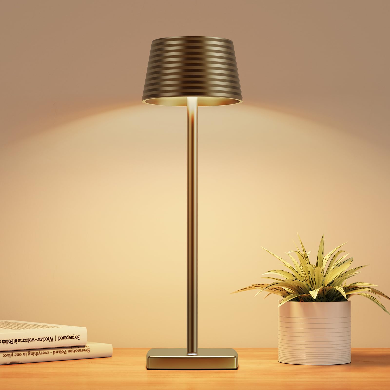YIBEN Cordless Table Lamp, Rechargeable 6000mAh LED, IP54 Waterproof, Small Size, Titanium Color, Model S816