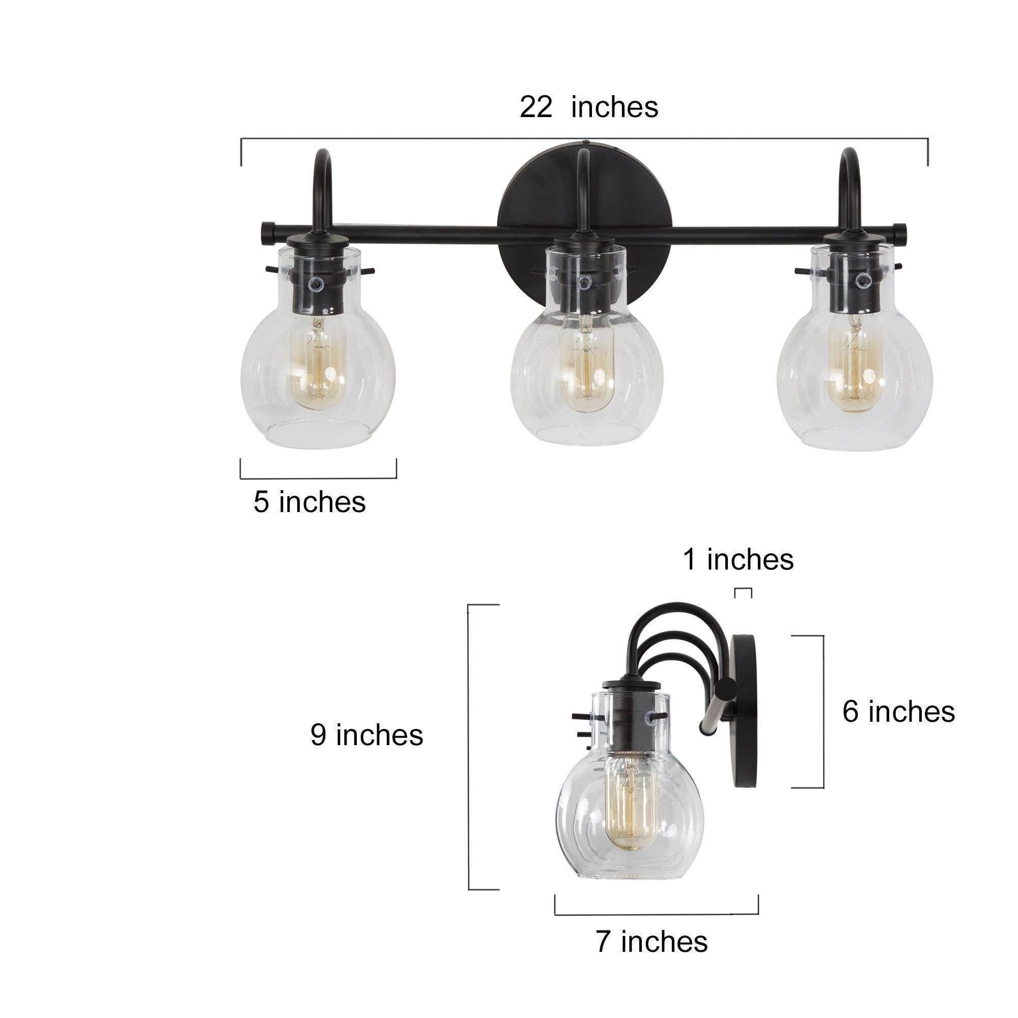 Ksana Black Bathroom Light Fixtures, 3-Light Modern Farmhouse Black Vanity Light With Clear Glass Shade Over Mirror For Hallway,