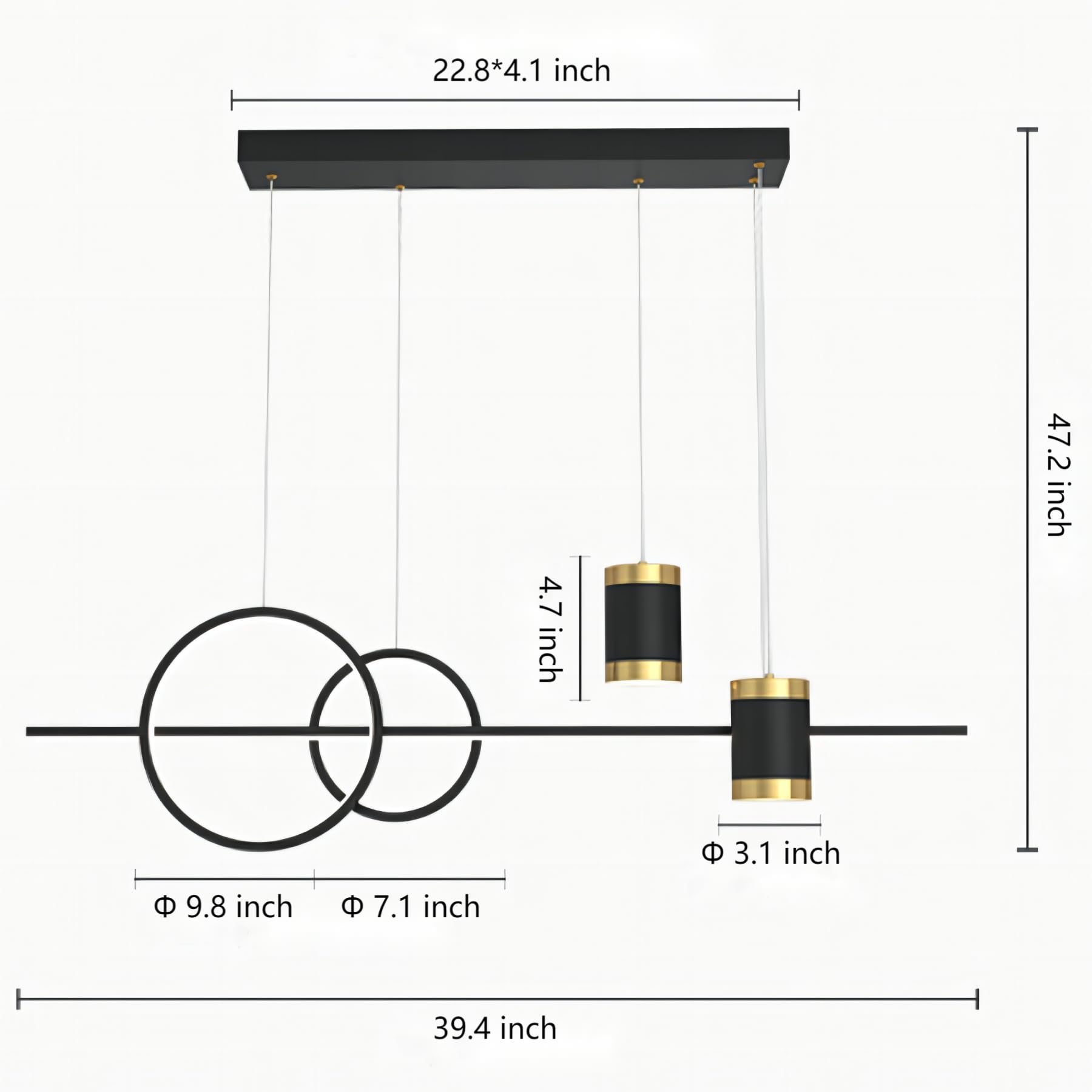 5 Lights LED Island Light, 39.4 Inch Creative Island Light with Remote Control & Infinitely Dimmable Hanging Light, Geometric Li