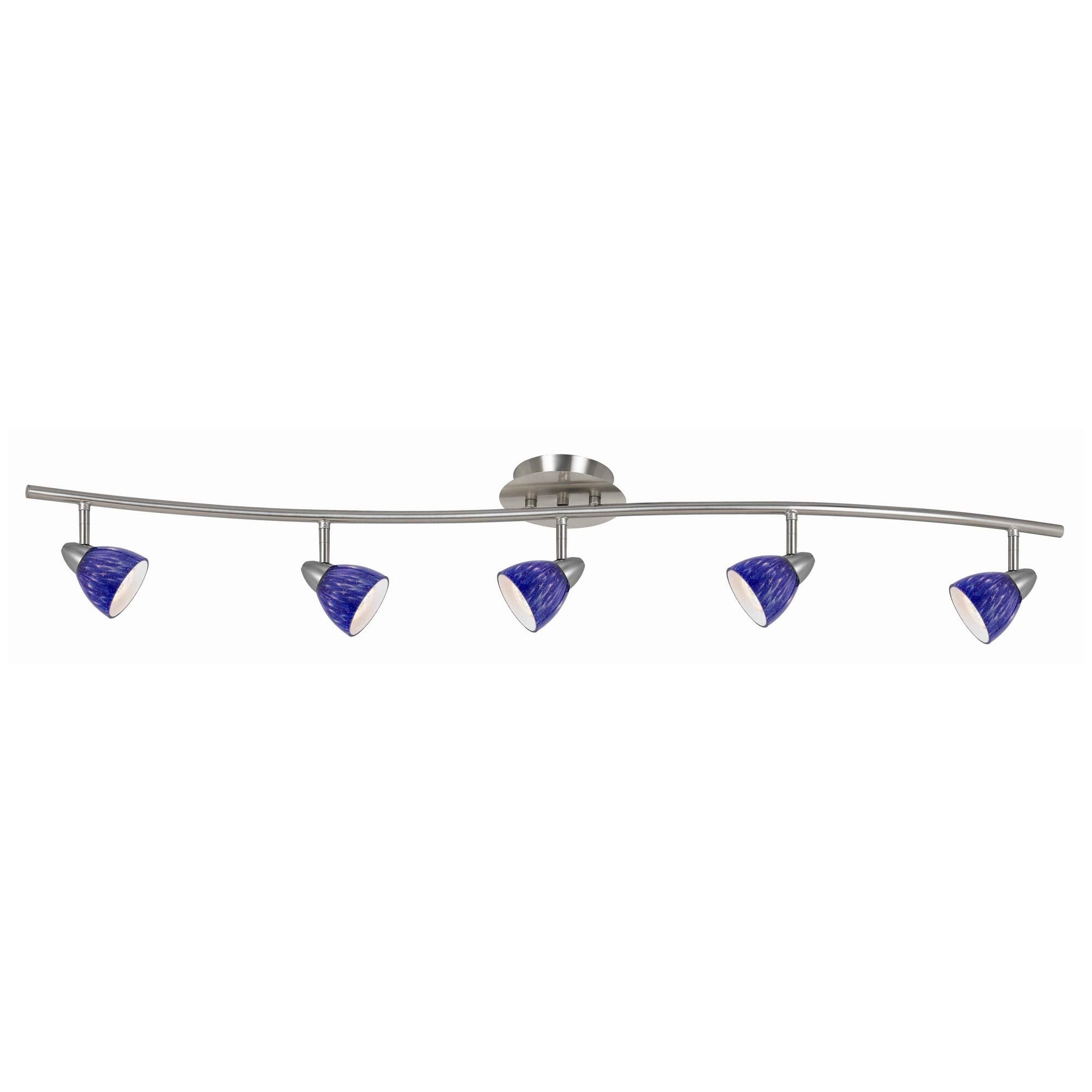 Benzara Metal Track Light Fixture, 5 Light, Textured Shade, Silver and Blue, Model BM225637