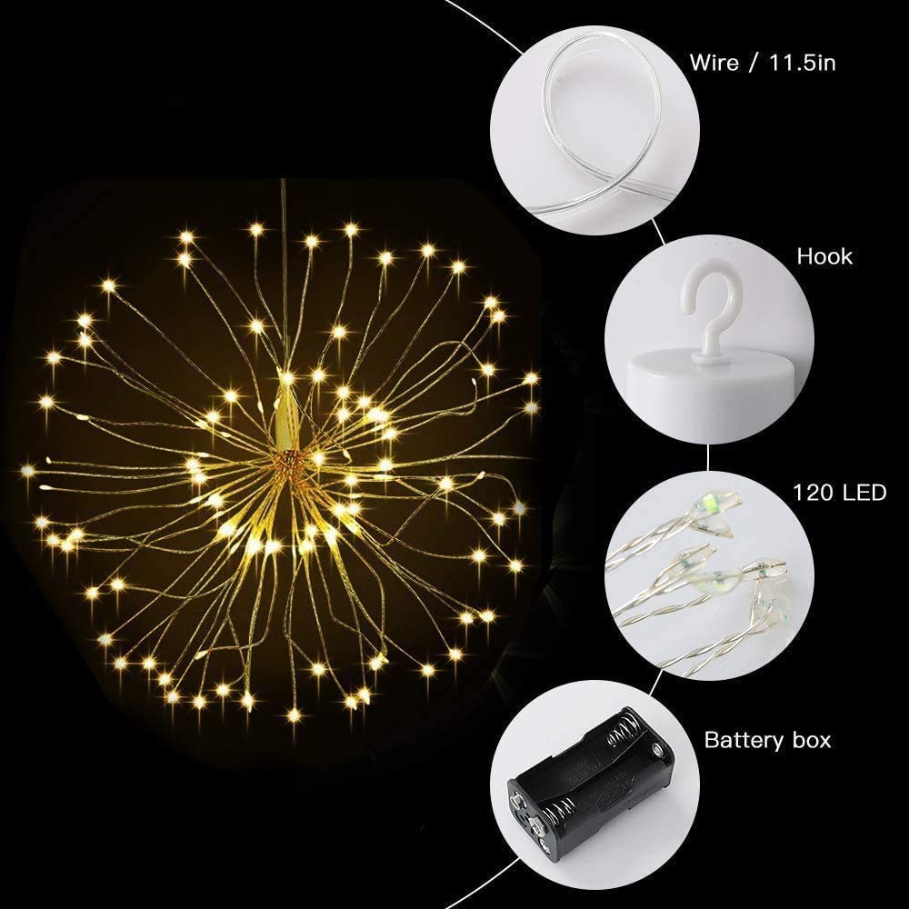 Kikilive Firework Lights,10 Pack Led Copper Wire Fireworks Lights Fairy Lights Christmas Hanging Dimmable String 8 Modes Waterpr
