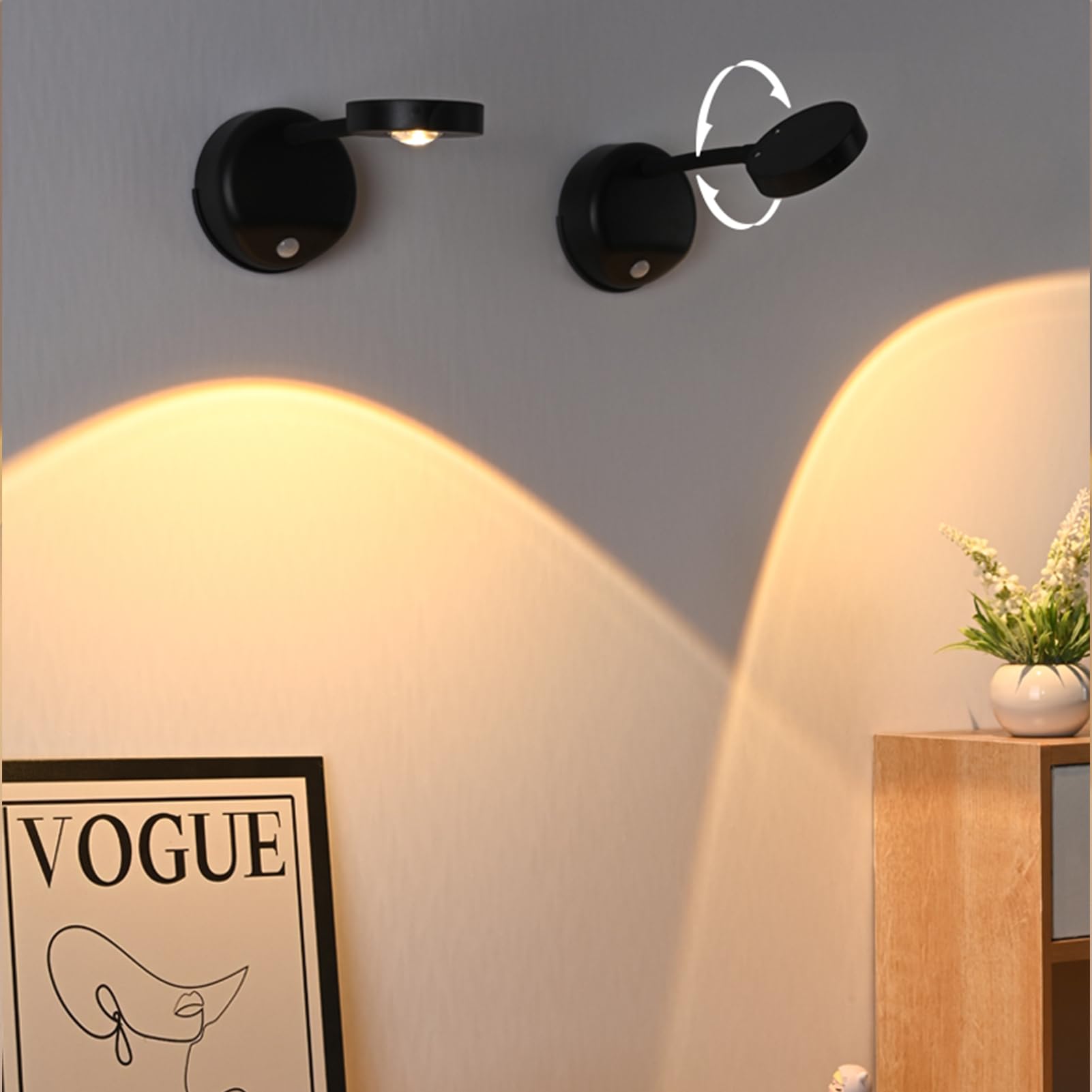 Yuewilai Wireless Picture Light, Battery Operated, 2200mAH with Motion Sensor, Black, Model PLWL1, Stepless Dimming, 1PCS