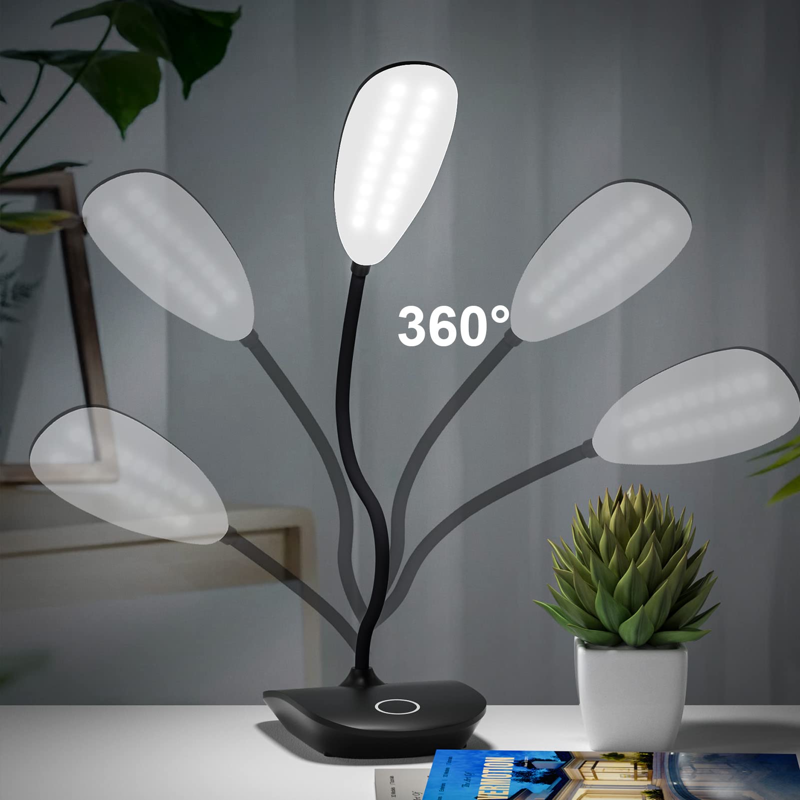 DEEPLITE LED Desk Lamp, 5W Touch Control, 3 Lighting Modes, Portable, Black, Flexible Gooseneck, Eye-Caring, 1 Pack
