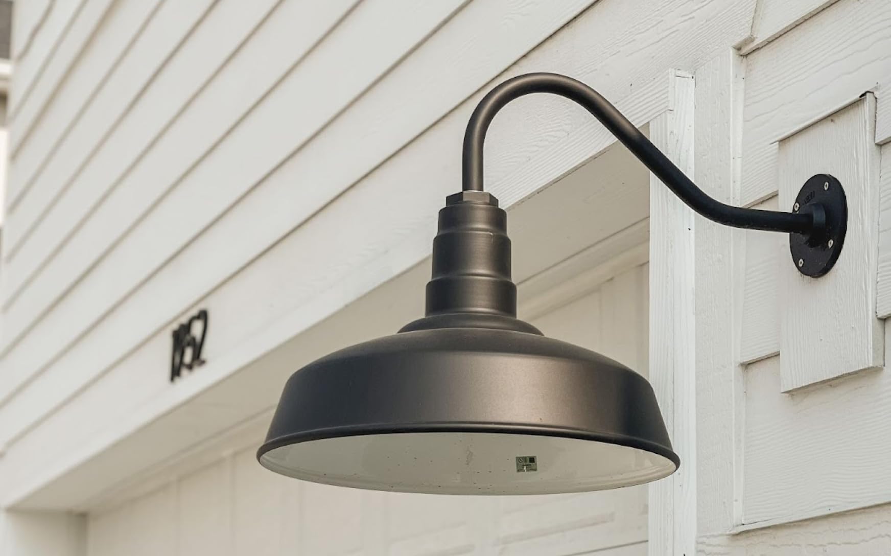 Steel Lighting Co. Gardena Barn Light | Outdoor Wall Mounted | 16in Dome | Matte Black, Upslope Gooseneck, Steel Material