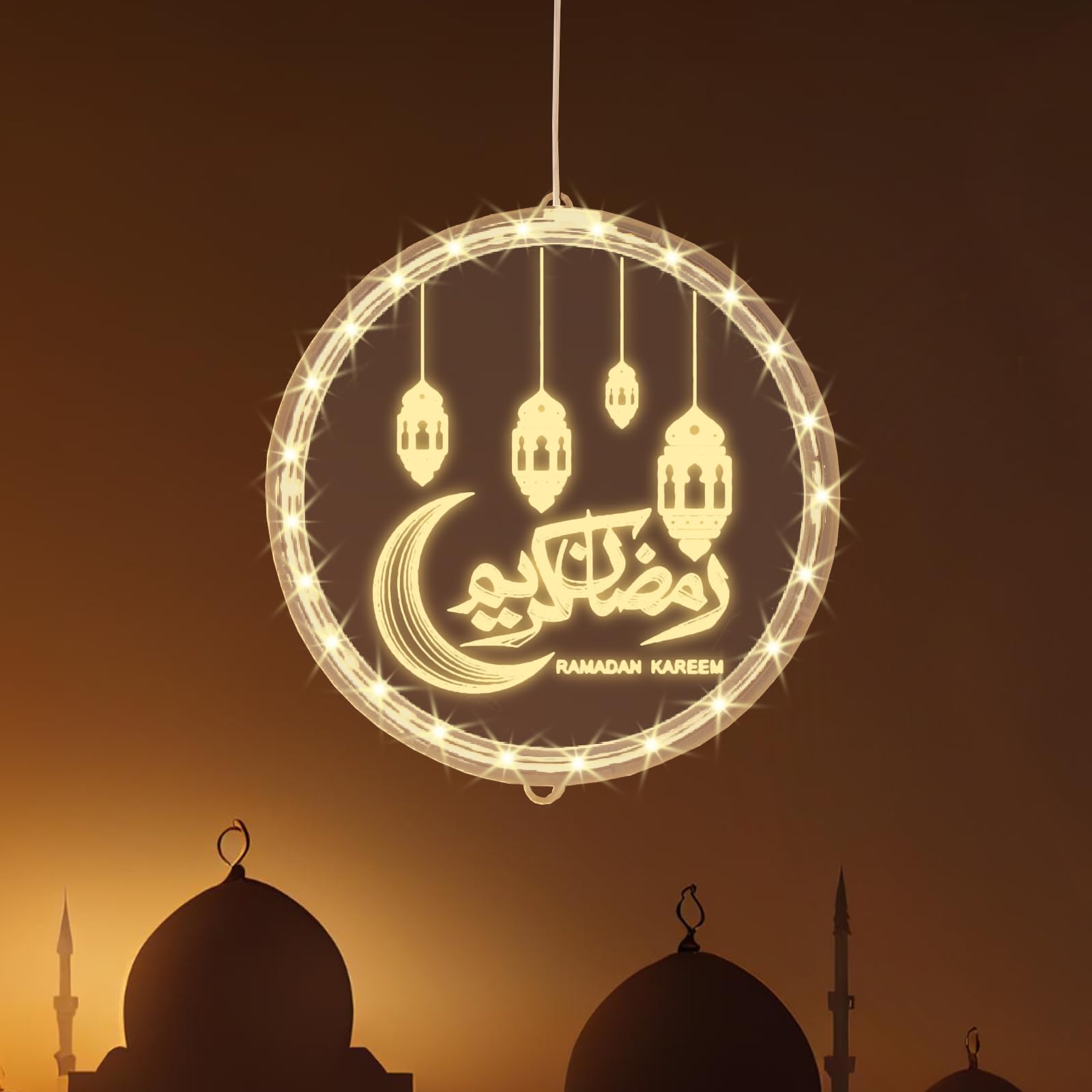 ALIBBON 3D Moon Lantern LED Lights for Ramadan & Eid, Acrylic, Style3, Model HL-EM-LL-240105-03, Battery Operated, Suction Cup
