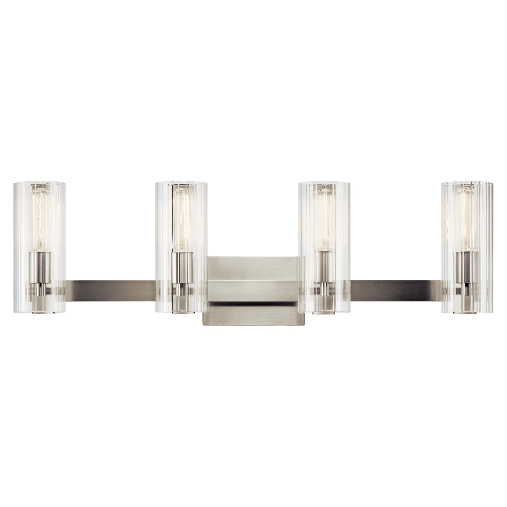 Kichler Jemsa 4 Light Vanity, Modern Light With Clear Fluted Glass In Brushed Nickel For Bathroom Or Powder Room (9.75'' X 32'')