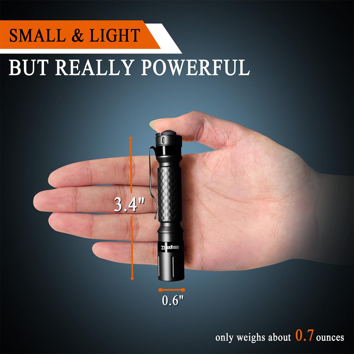 Ansyper CC Mini LED Flashlight, 3 Modes, 3.4 in, Aluminum, Black, Model SF 8000, Water-Resistant, Compact Pocket Torch