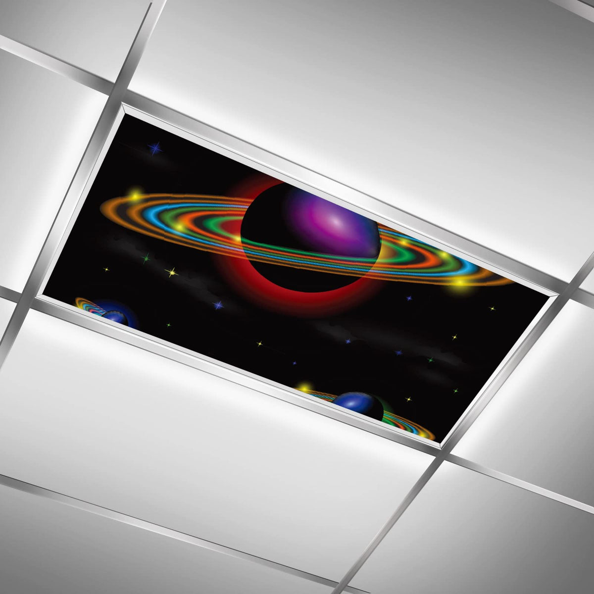 Fluorescent Light Covers For Classroom Kitchen Office Decorations - Spaceship Stars Planets Night Universe Eliminate Harsh Glare