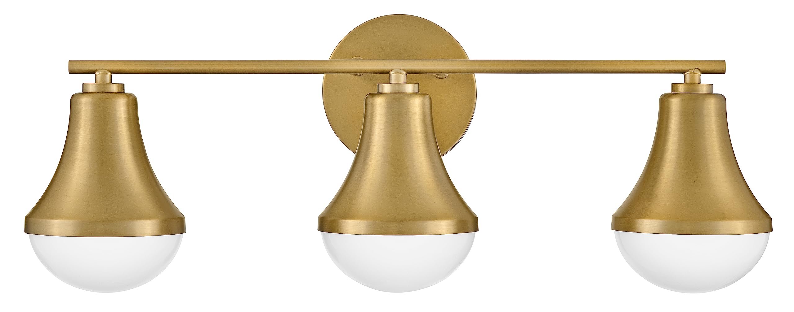 Lark Haddie 85513LCB Modern Three-Light Bath Vanity, Fixture Mounts Up or Down, Shades Secured in Place, Lacquered Brass