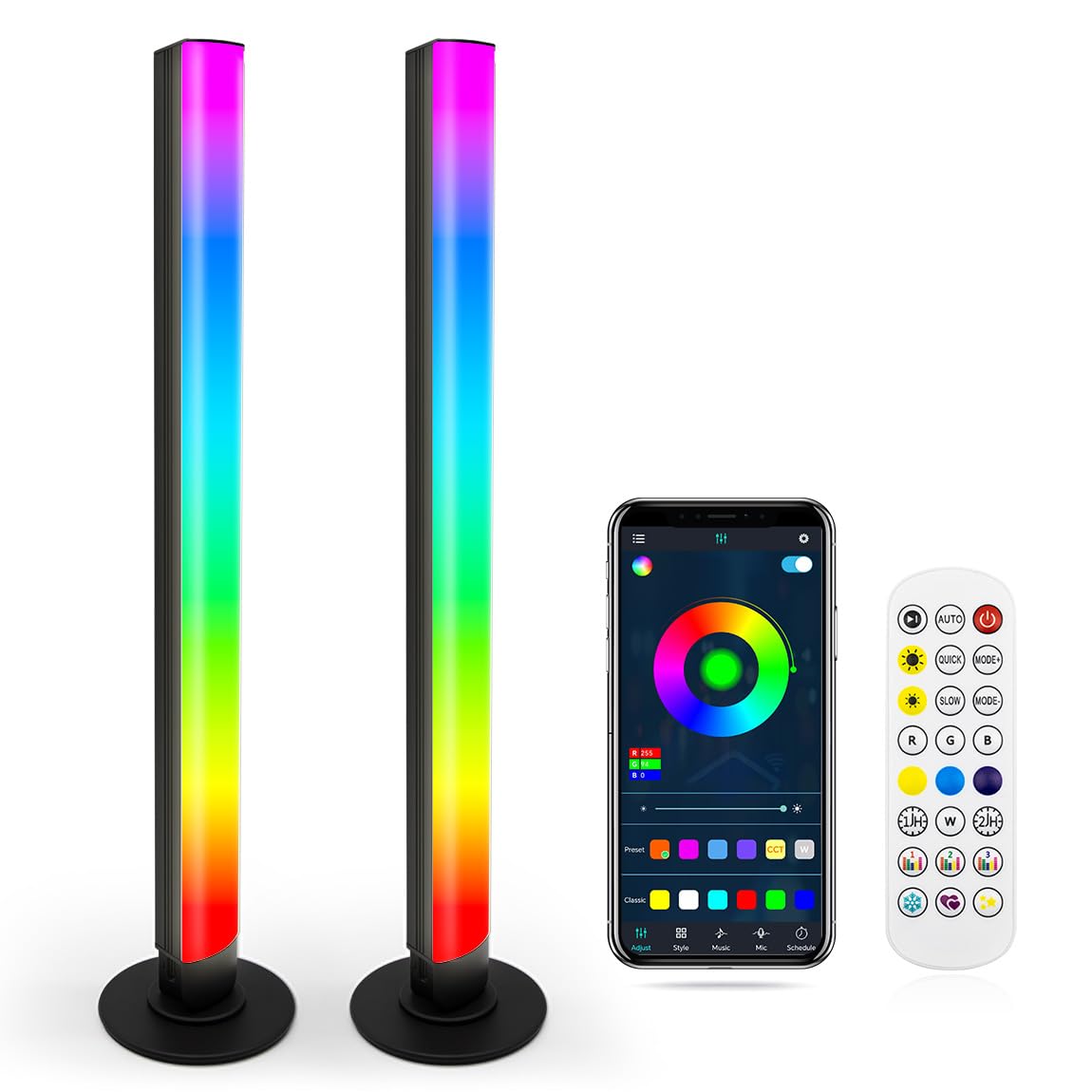 Elouycke Rgb Light Bar, Music Synced Rgb Led Light Bar, 8 Scene Modes And 16 Million Colors Led Gaming Lights, Smart Light Bar With 3 Control Modes, Led Light Bar For Room, Pc, Tv Backlight - 2Pcs
