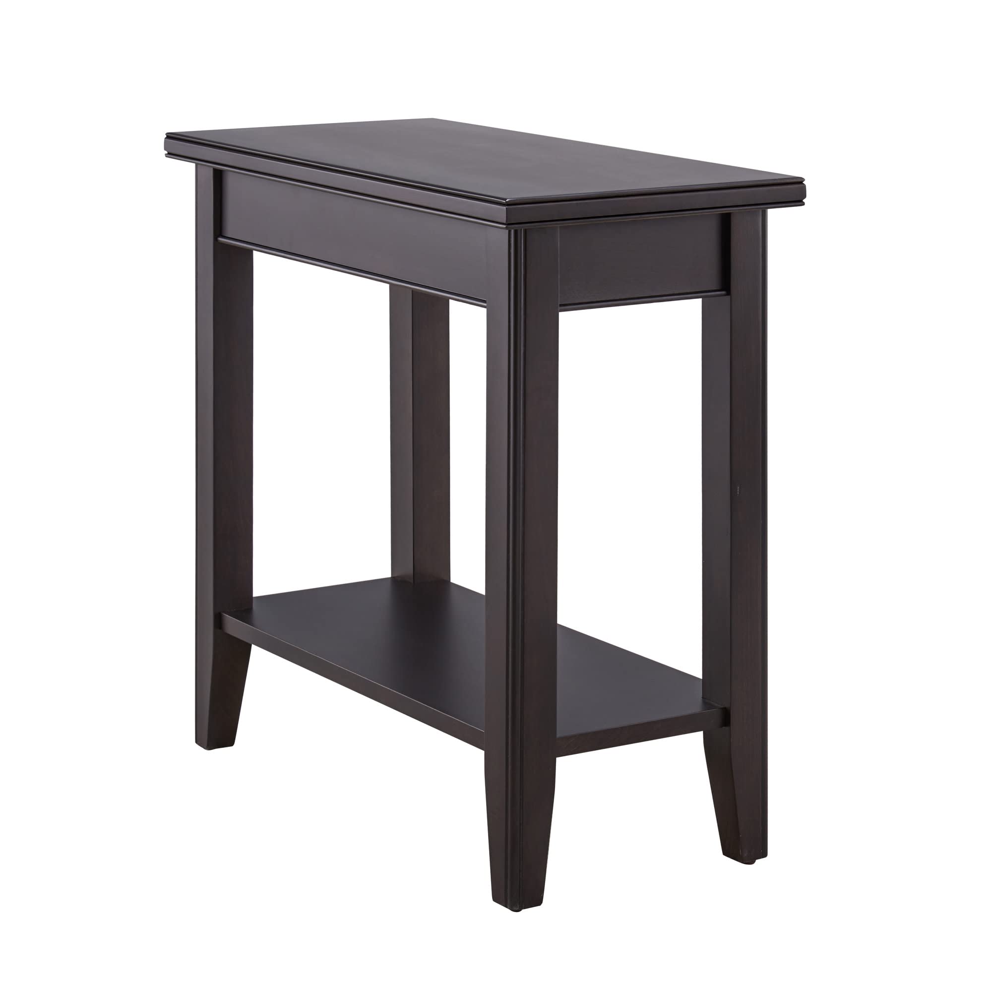 Leick Home Laurent End Table, Solid Wood, Bottom Display Shelf, Narrow, Easy-Assembly, For Living Room/Bedroom, Black, 24.0 In. 