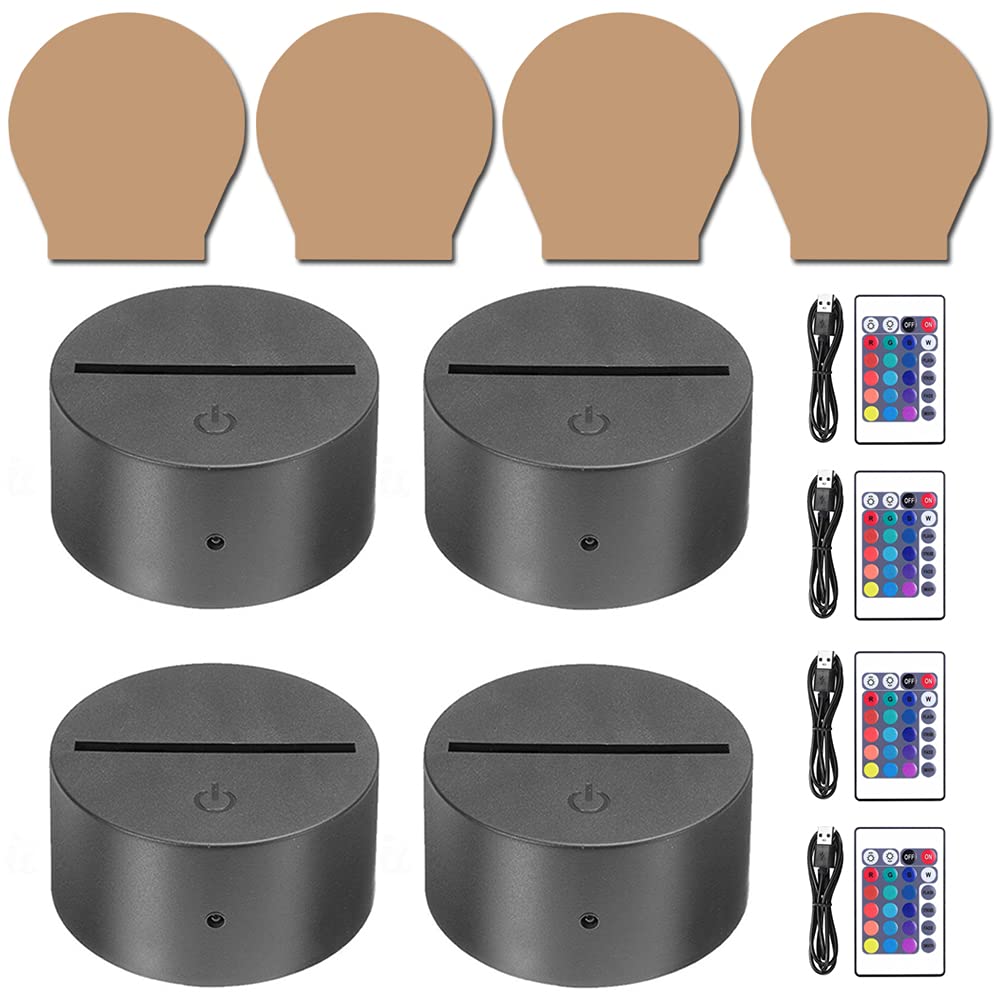 HYNNIO 4 Sets 3D Night LED Light Lamp Base, Large Size LED Base for Acrylic16 Colors LED Light Base with Remote Control and USB 