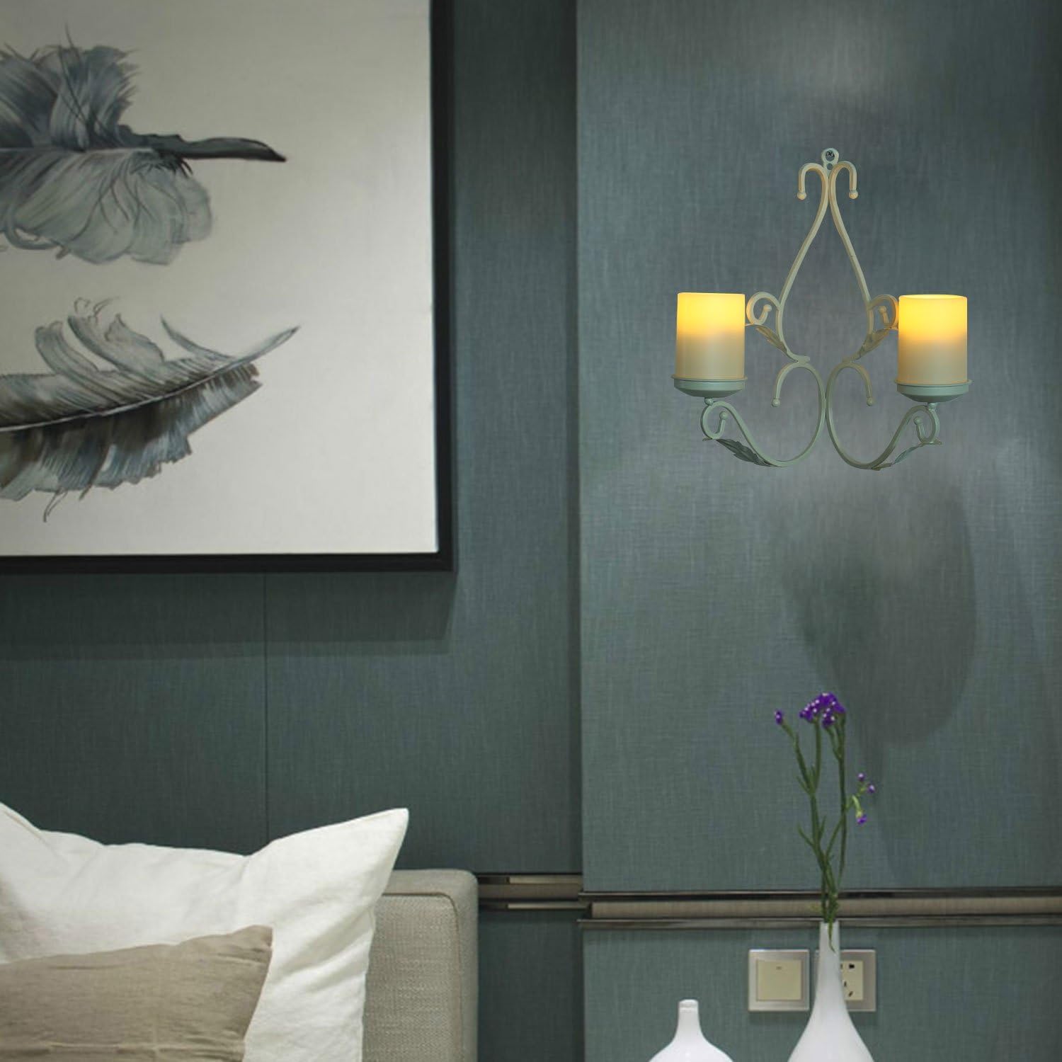 simpdecor Flameless Candles Chandelier 4-Light Waterproof Wall Sconces with Remote Control - White, Model 006