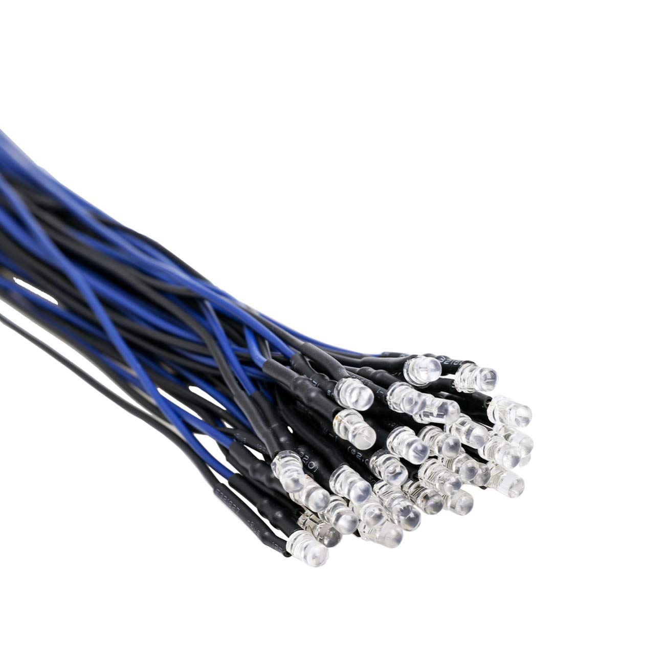 EDGELEC 30pcs 12 Volt 3mm Blue LED Lights Emitting Diodes Pre Wired 7.9 inch DC 12v LED Light Clear Lens Small LED Lamps