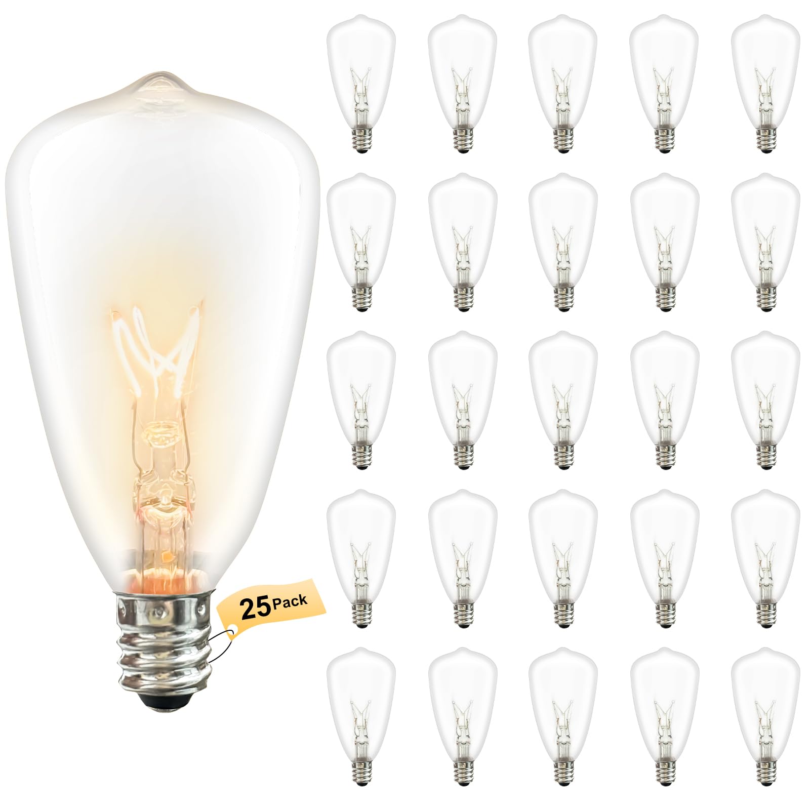 25 Pack Edison Light Bulbs, St35 Clear Glass Light Bulb Replacement, 5W E12 Screw Base Light Bulbs For Outdoor String Lights Pat