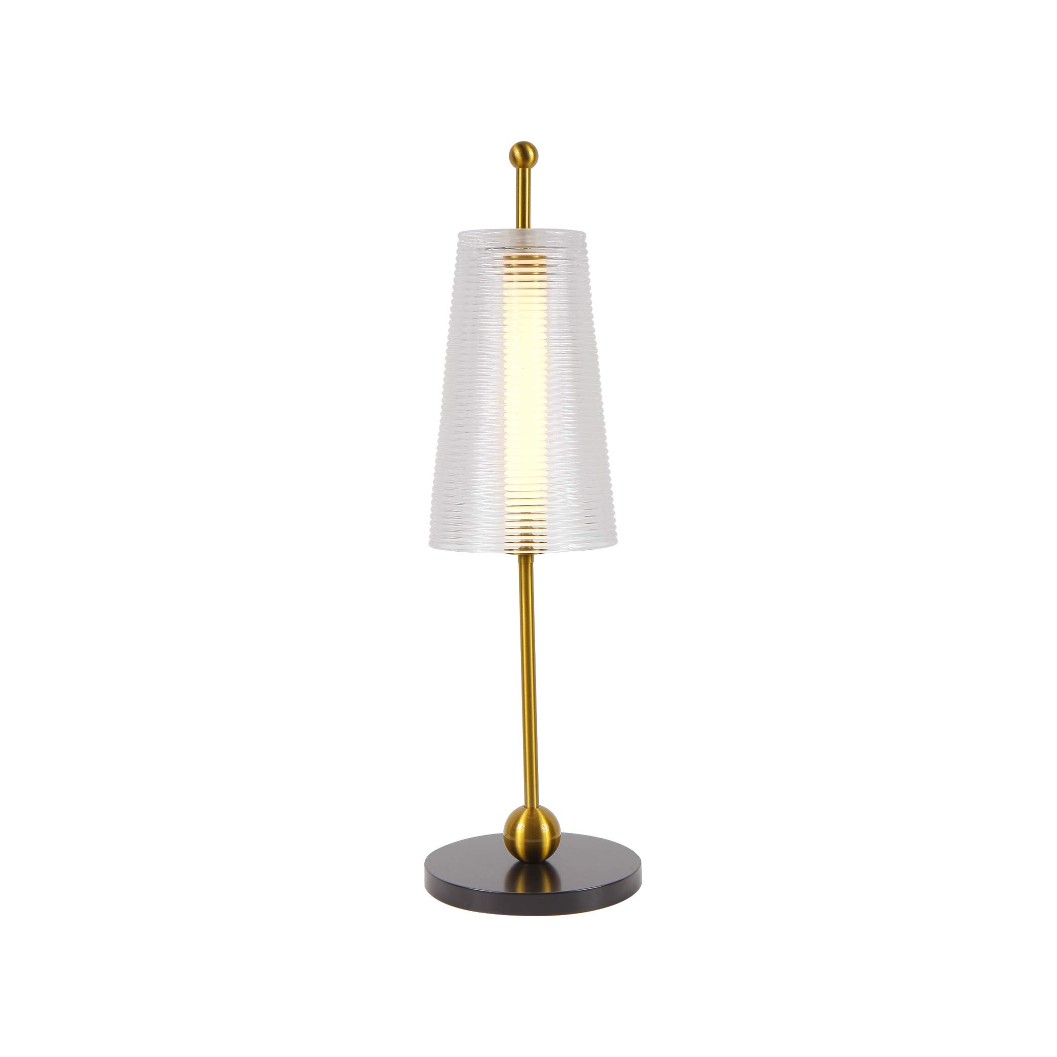 VONN Lighting Toscana Table Lamp, 20in Height, Integrated LED, Antique Brass, Model VAT6101AB, Glass Shade, 6inL x 6inW