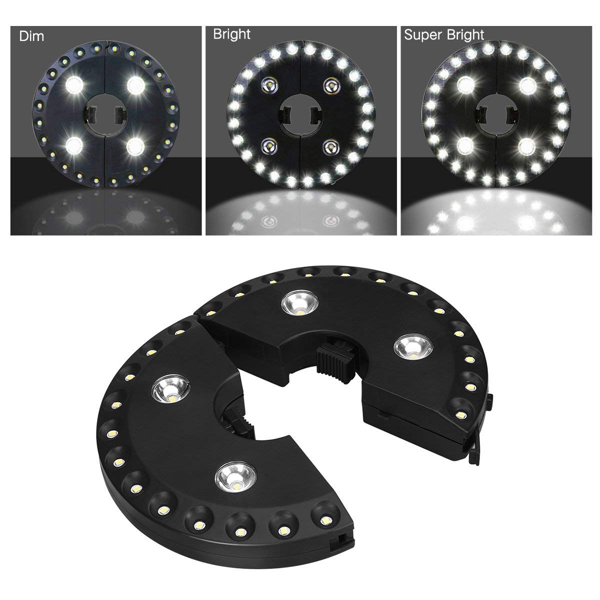 LATME Patio Umbrella Light, Cordless 28 LED, 3 Brightness Modes, Battery Operated, Model POL-Blac, Color Black