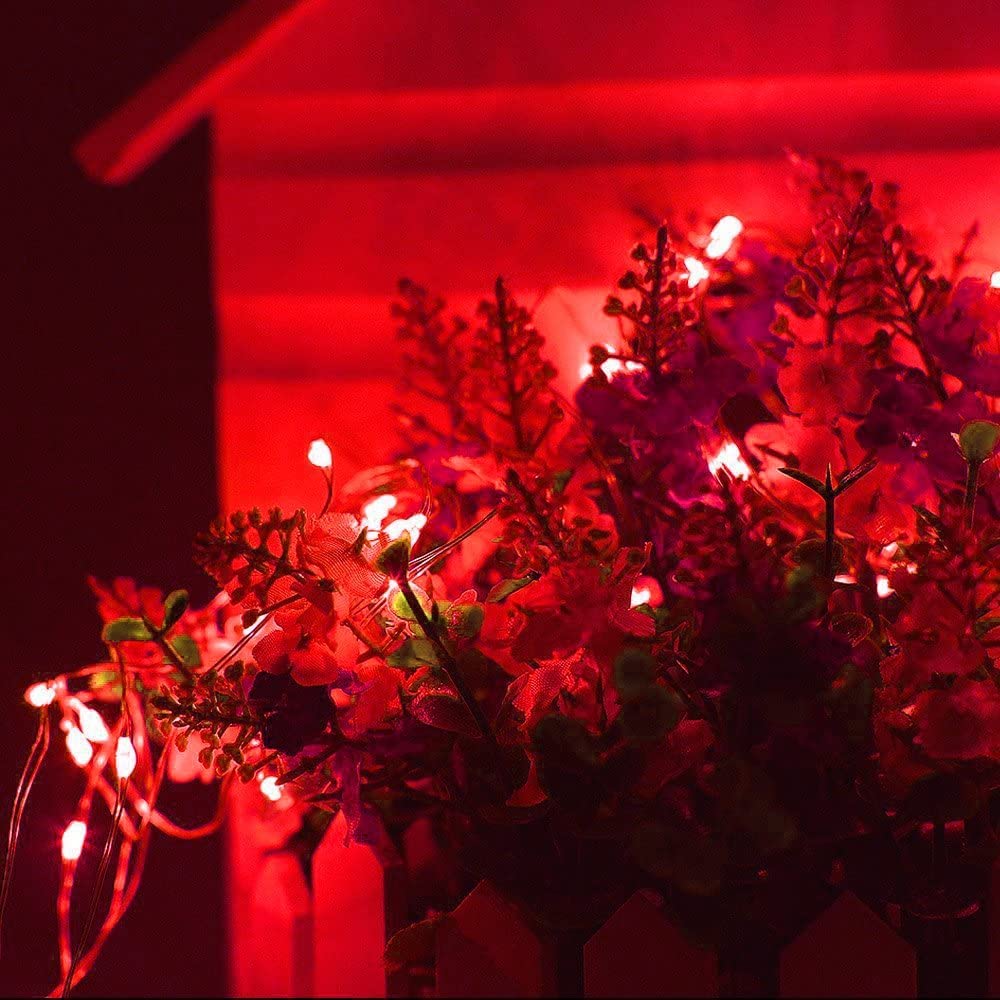 Qitong 4 Pack Red Solar Fairy Lights, 400 Led Waterproof String Lights For Outdoor Xmas Decor