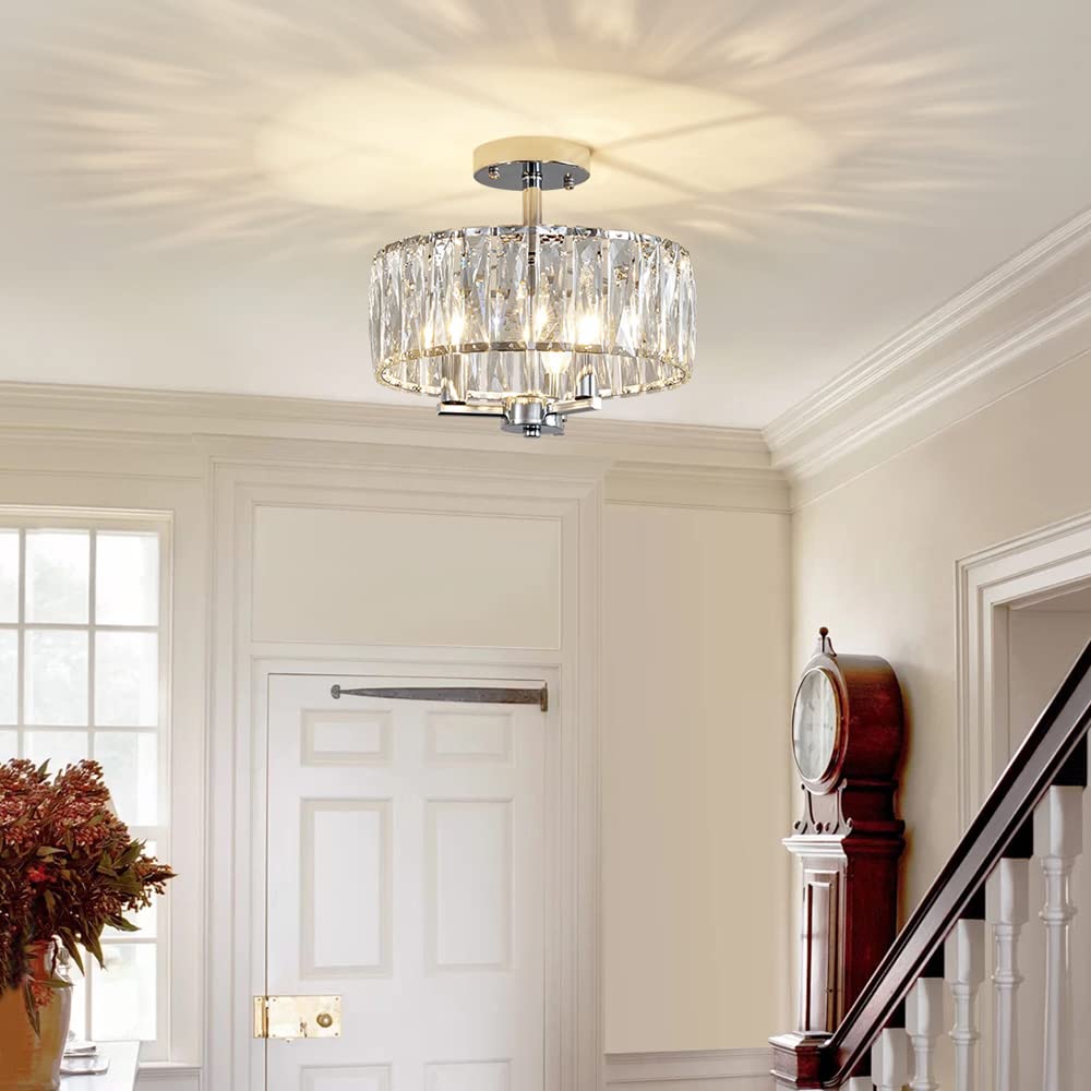 Agv Lighting Cl003F K9 Crystal Ceiling Light Fixture, Modern Semi Flush Ceiling Lights, Perfect For Living Room, Bedroom, Dining