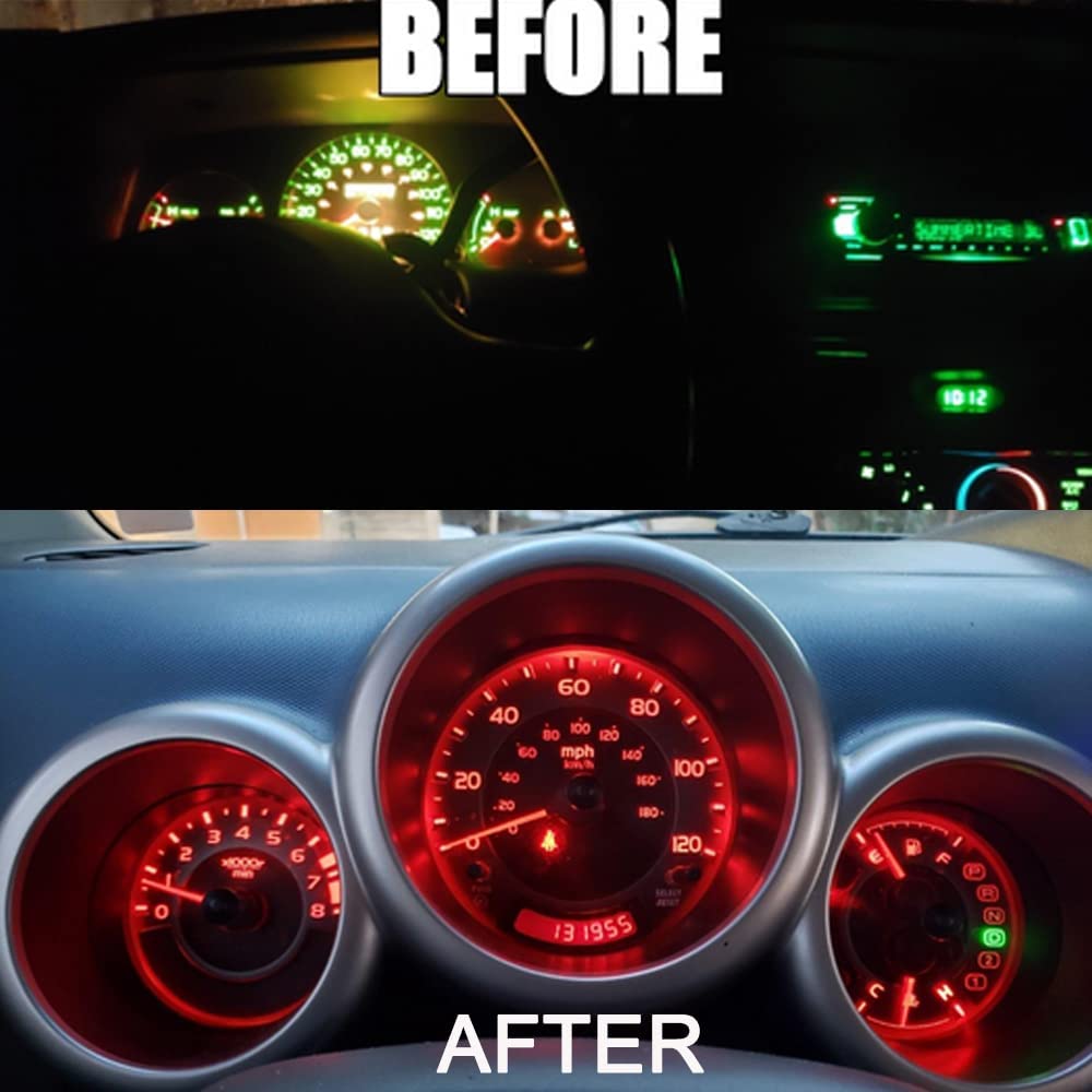 BlyilyB 10-Pack Red T5 PC74 LED Bulbs - Wedge Replacement for Dashboard Lights & Instrument Panel Cluster