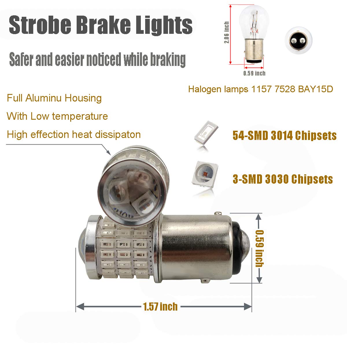 Ibrightstar Newest 9-30V Flashing Strobe Blinking Brake Lights 1157 2057 2357 7528 Bay15D Led Bulbs With Projector Replacement For Tail Brake Stop Lights, Brilliant Red