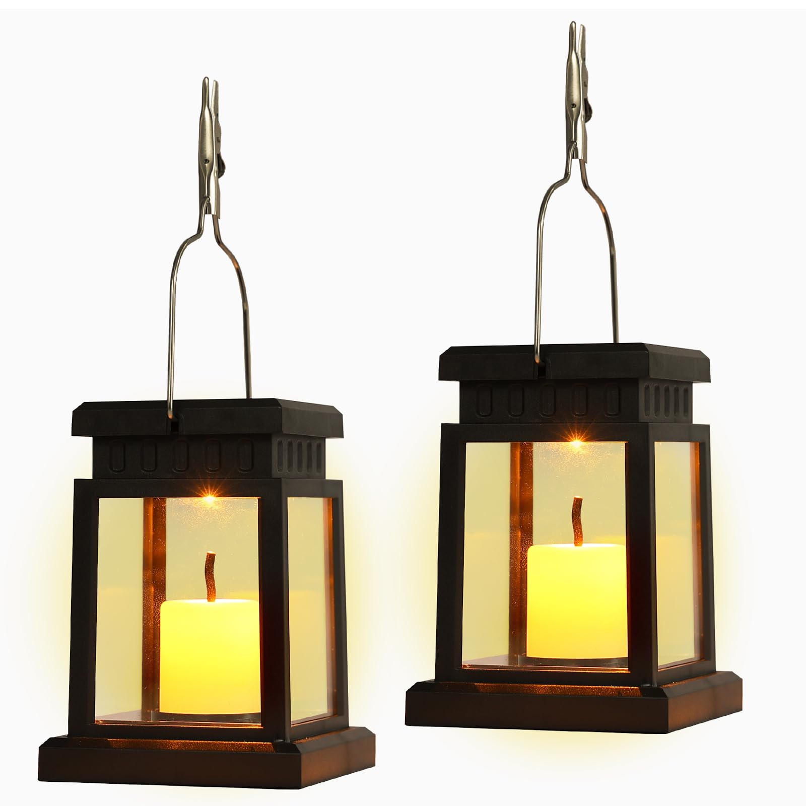 Killoywin Small Solar Lanterns Outdoor Waterproof, Hanging Candles Solar Lights Garden Decor for Outside, Gifts for Women Mom, F