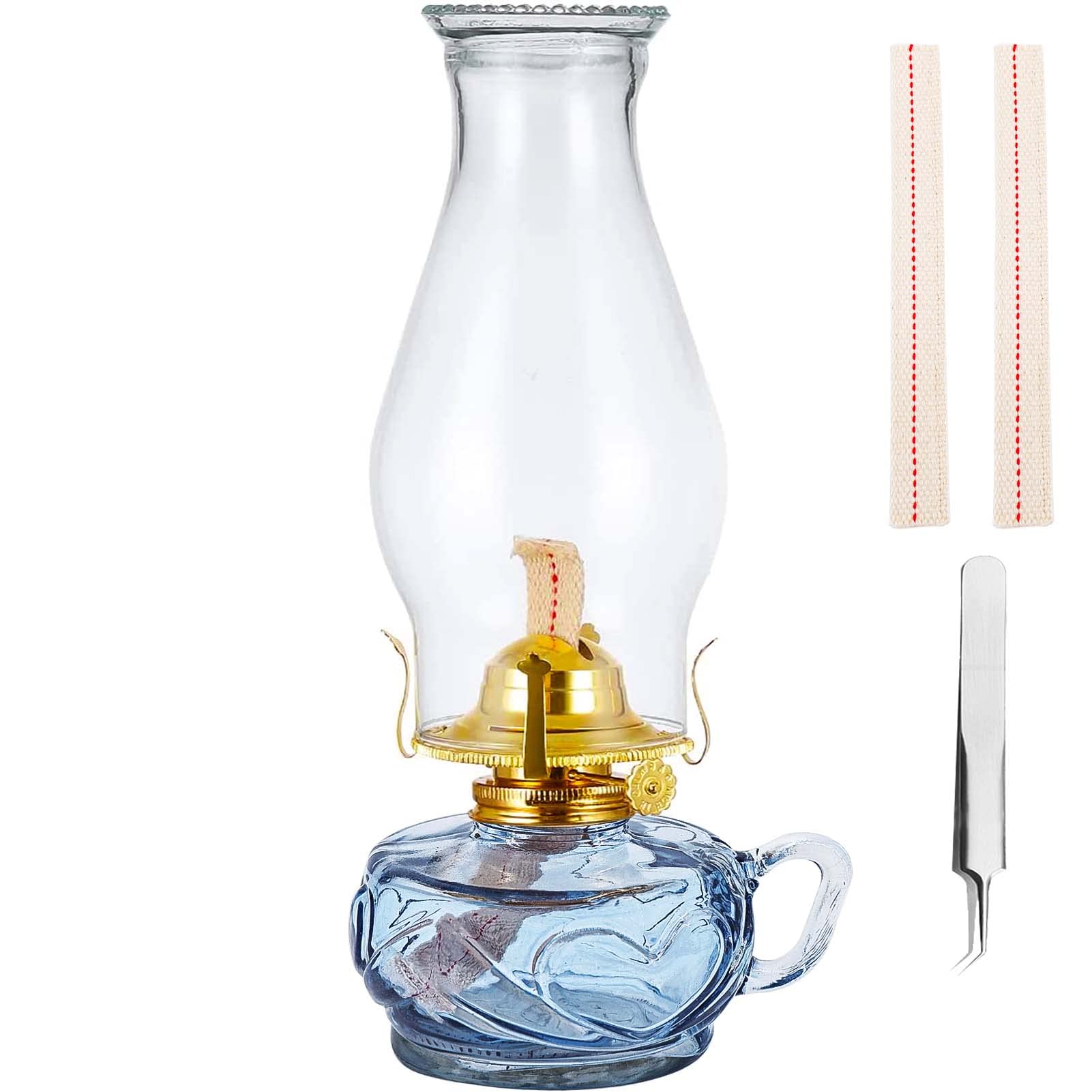 Rustic Oil Lamp For Indoor Use,Large Kerosene Lamp With Handle,2 Pcs Wicks And 1 Tweezers,Vintage Glass Hurricane Lamp For Home