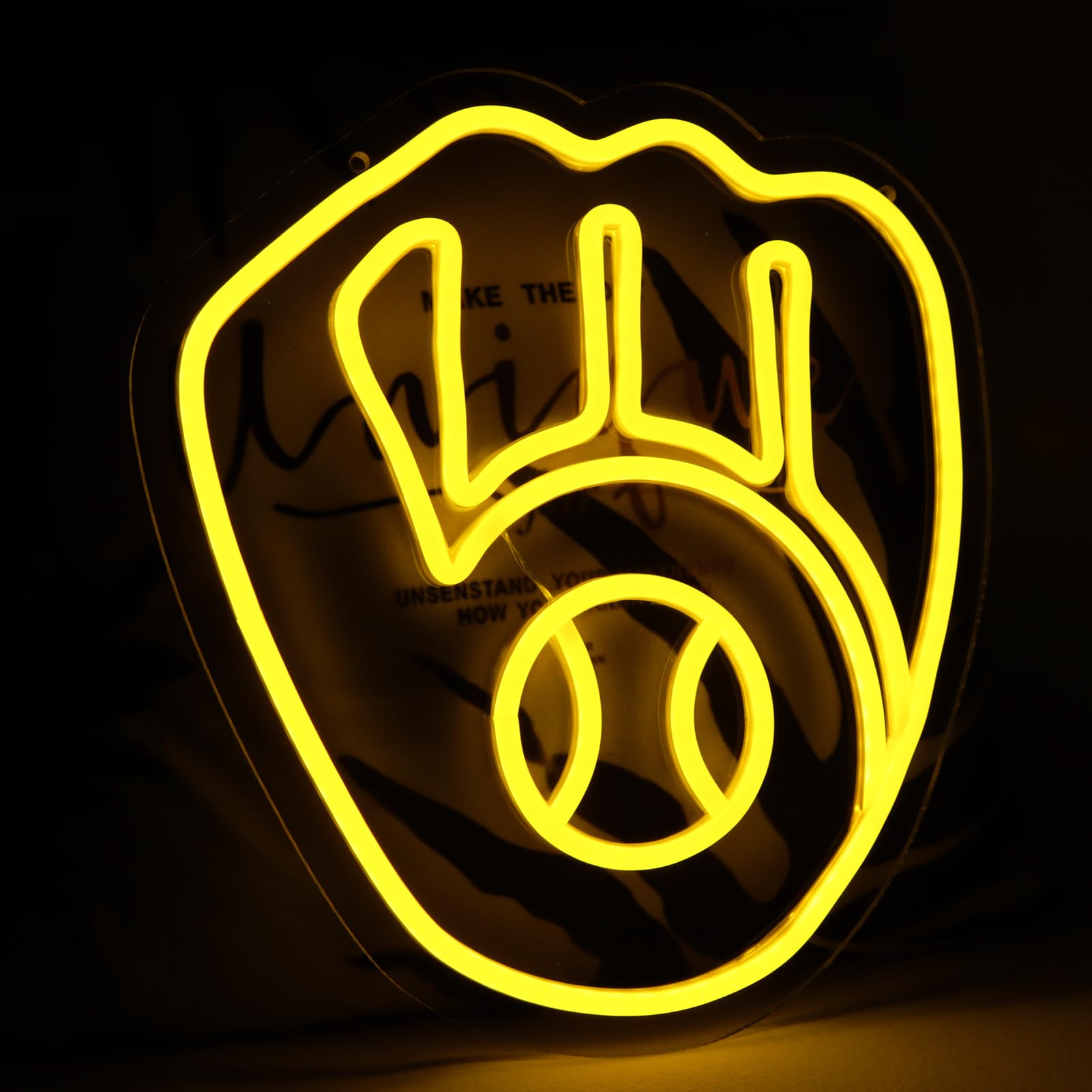 Balanar Neon Sign - Baseball Glove Model, 11.02in x 12.2in, Acrylic, Yellow, Garage or Man Cave Decor