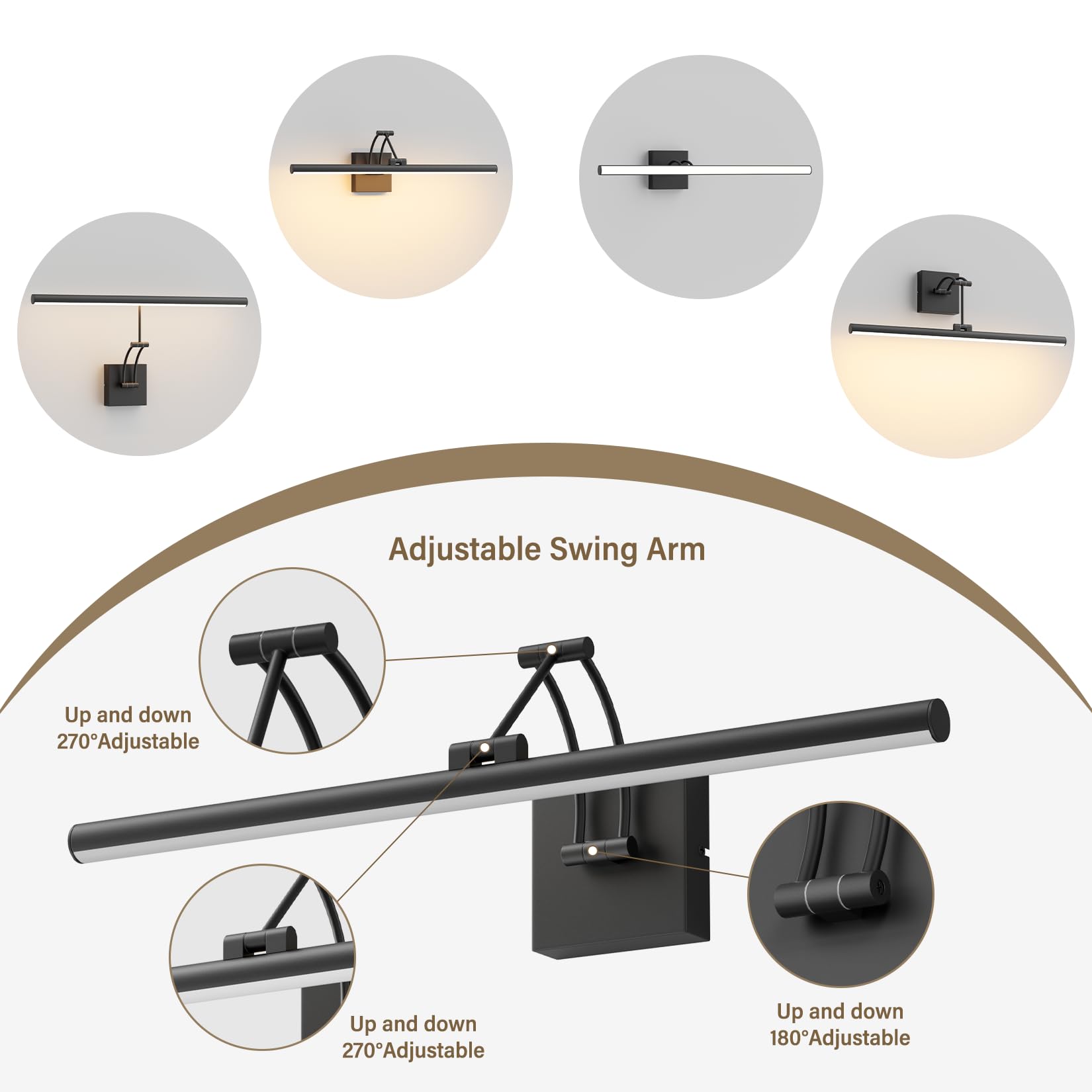 Tipace Hard-Wired LED Picture Light, 23.6IN Dimmable Artwork Lamp, Black, Aluminum and Acrylic, Model 9892 with Remote Control