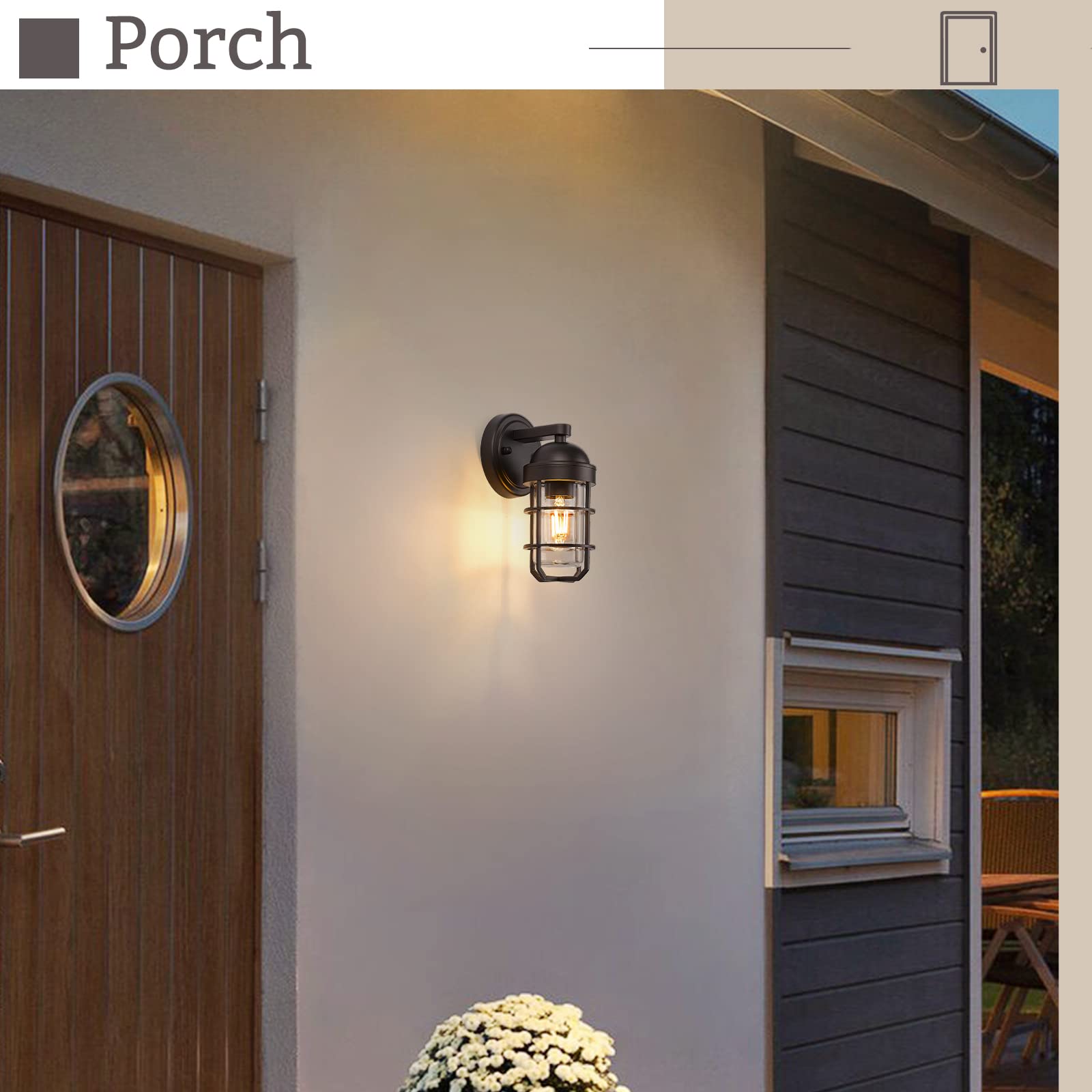 Emliviar Farmhouse Outdoor Wall Sconces, 2 Pack Vintage Light Fixtures, Oil Rubbed Bronze, Nautical Metal Cage, GE255B-2PK ORB