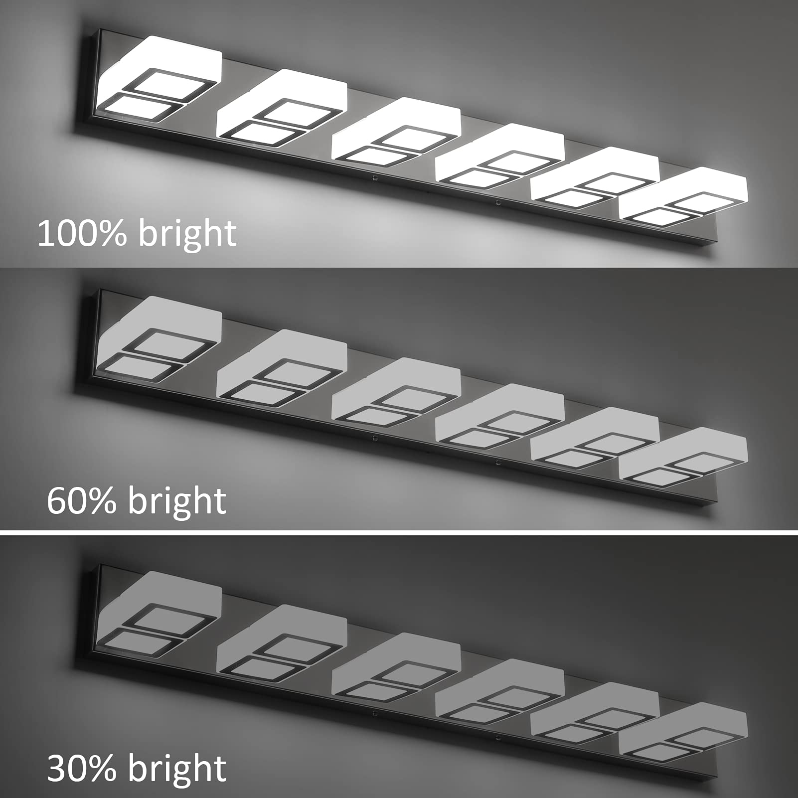 Ralbay Modern Chrome 6-Light Bathroom Vanity Light, Dimmable LED, Stainless Steel, 6000K Cool White, Model D-8590-6T