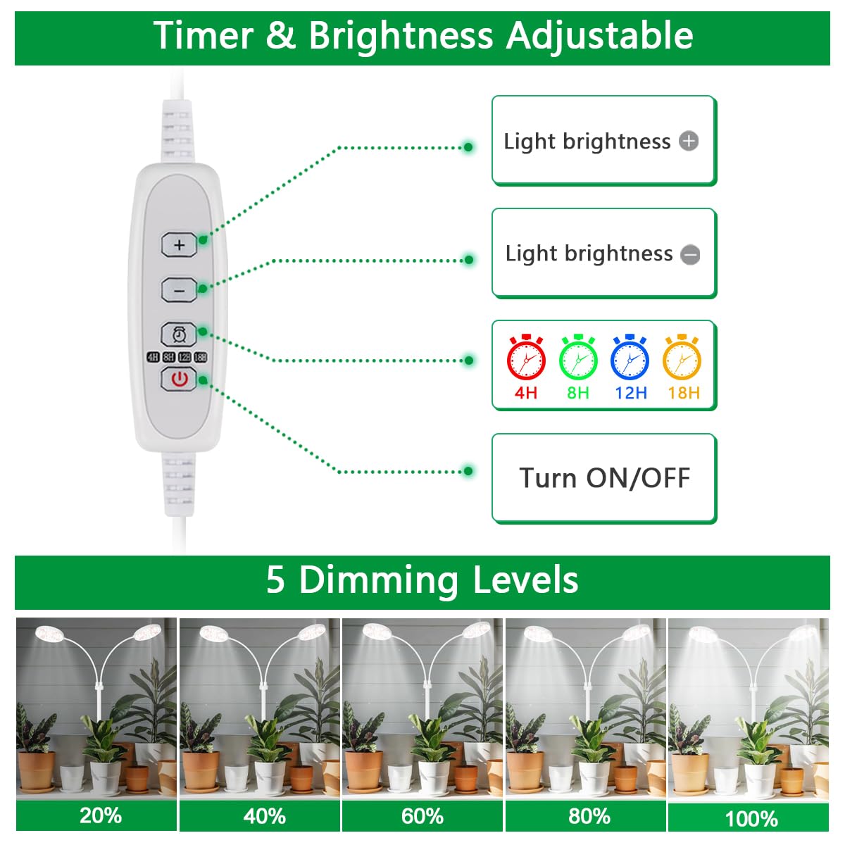 Grow Light Dual Ring 3.5&quot; With Base, 122 Leds 6000K White Full Spectrum Gooseneck Plant Lamp For Indoor Desk Plants, Dimmable & Height Adjustable 9-16&quot;, Timer 4/8/12/18Hrs